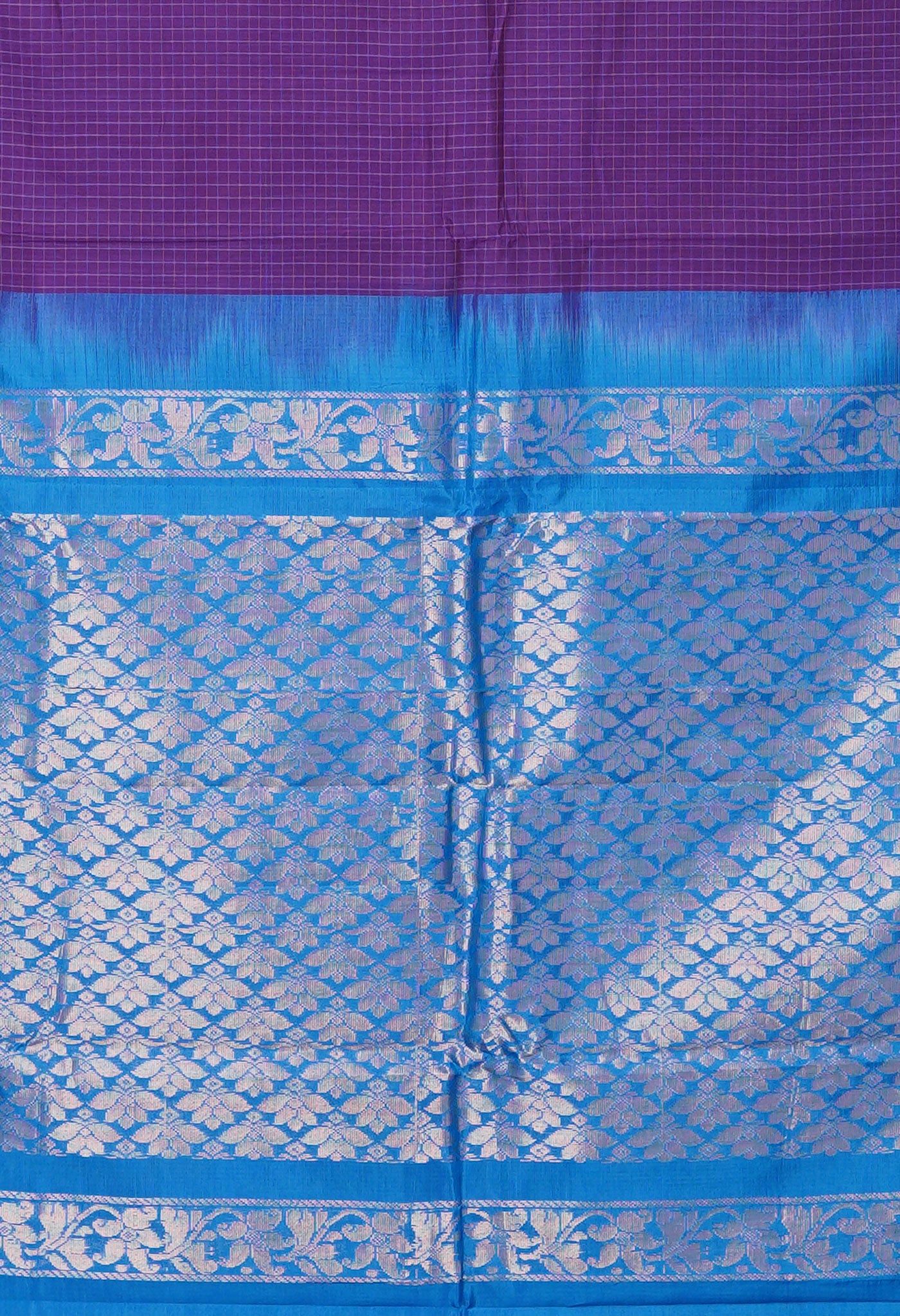 Violet-Blue PureHandloom Checks Gadwal Cotton Saree-UNM80726