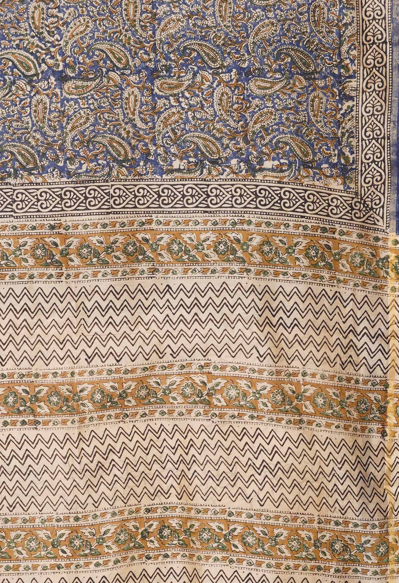 Blue Pure Bagru Kalamkari Printed Chanderi Sico Saree-UNM80772