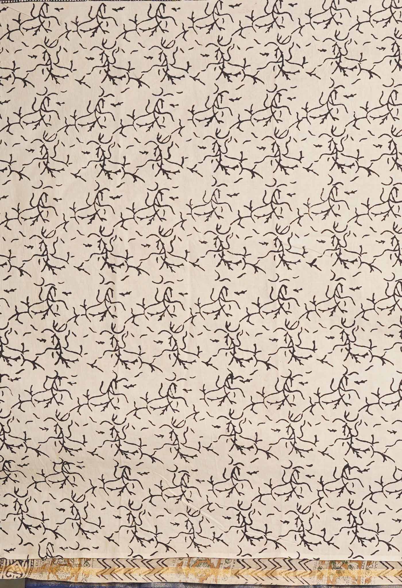 Blue Pure Bagru Kalamkari Printed Chanderi Sico Saree-UNM80772