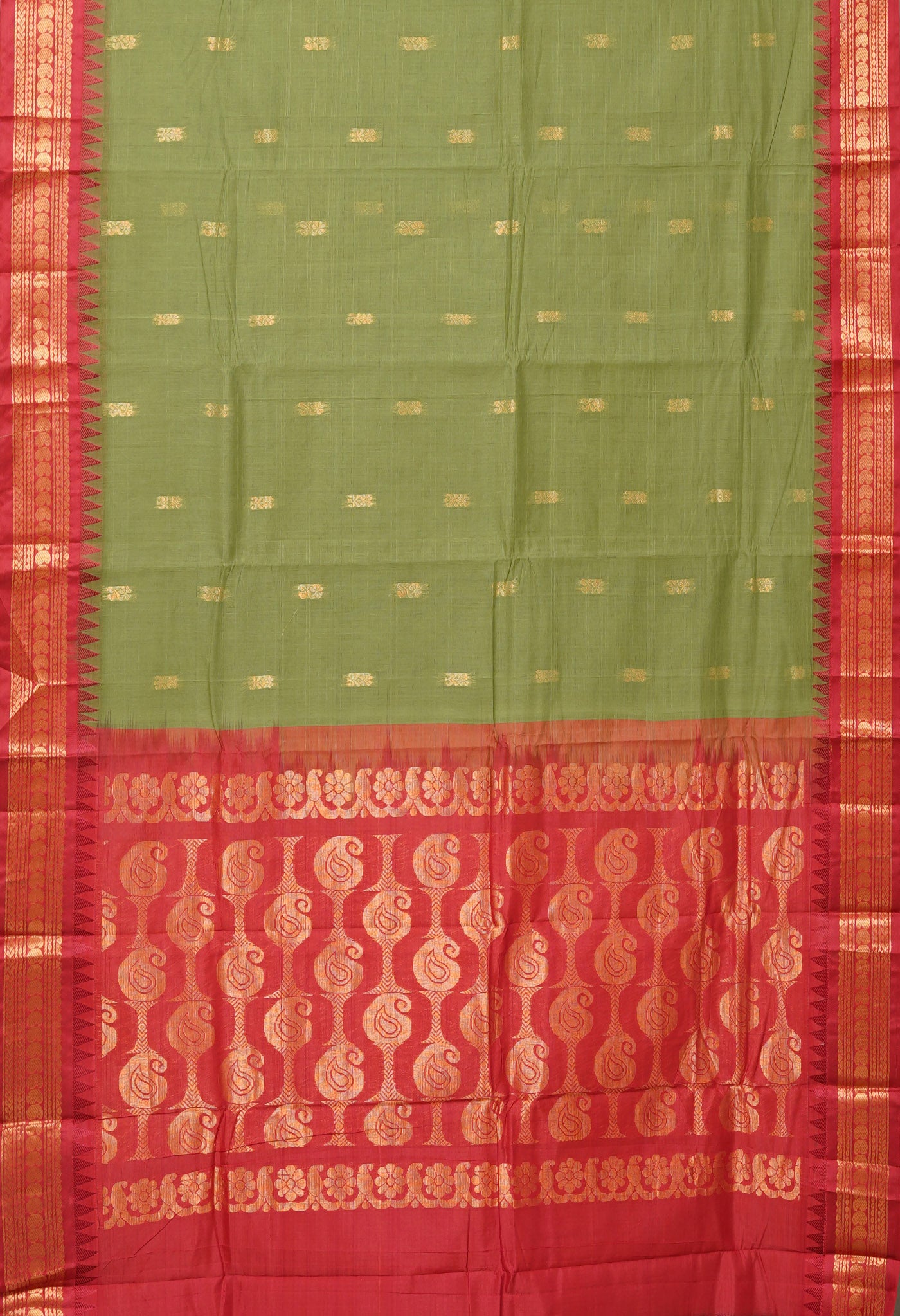 Green-Red Pure Handloom Gadwal Cotton Saree-UNM80788