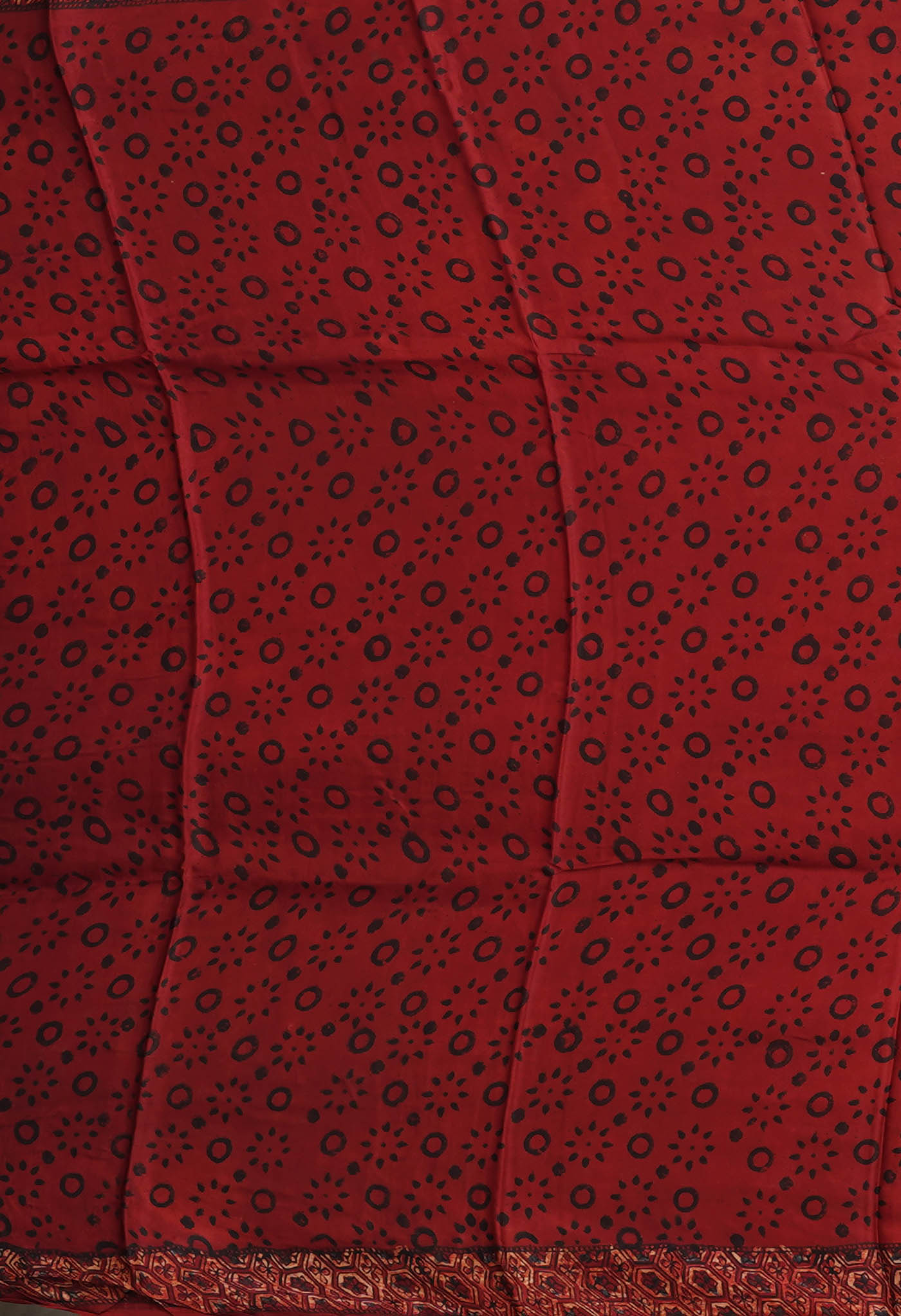 Red Pure Ajrakh Printed Gaji Soft Silk Saree-UNM81024