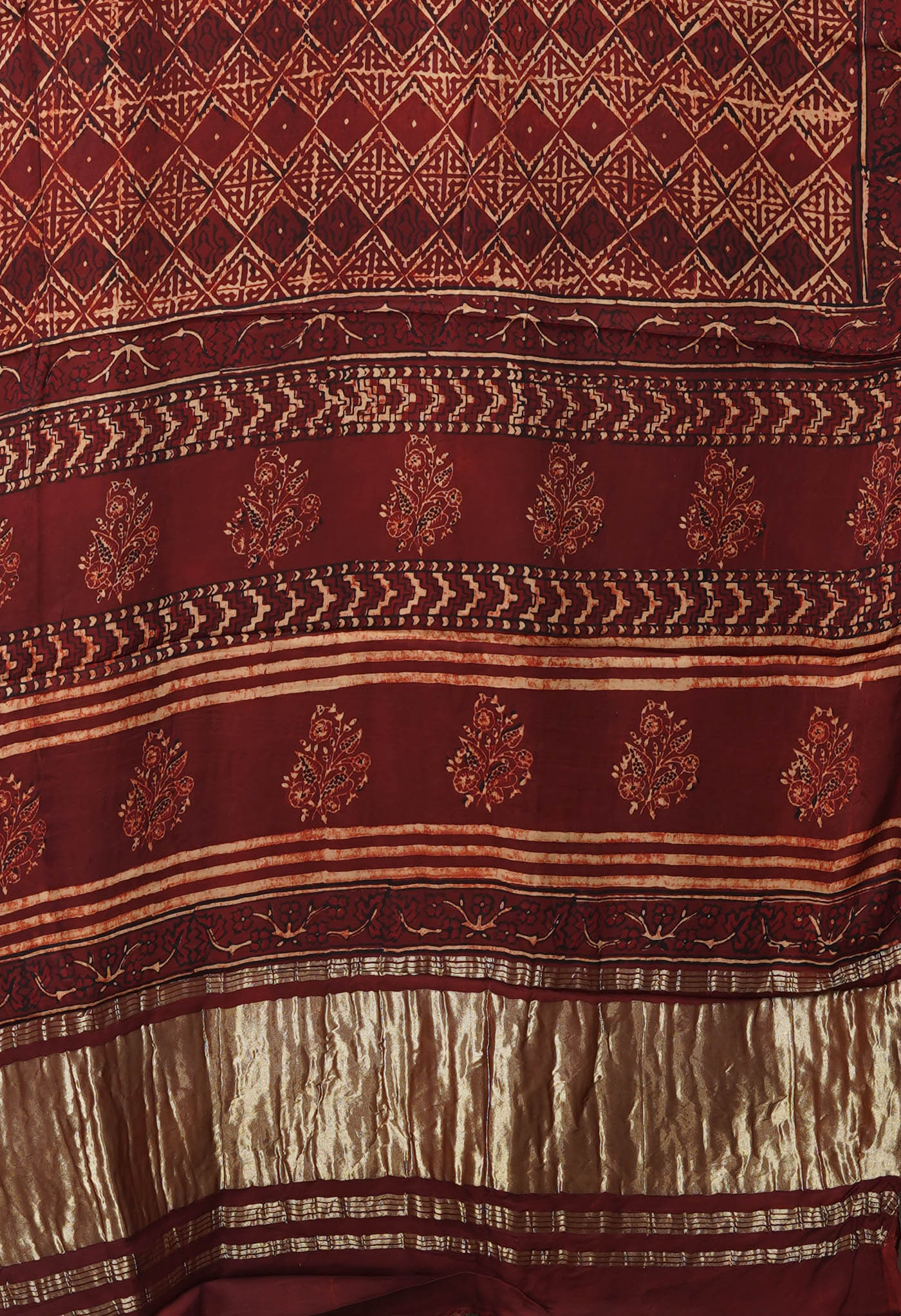 Red Pure Ajrakh Printed Gaji Soft Silk Saree-UNM81026