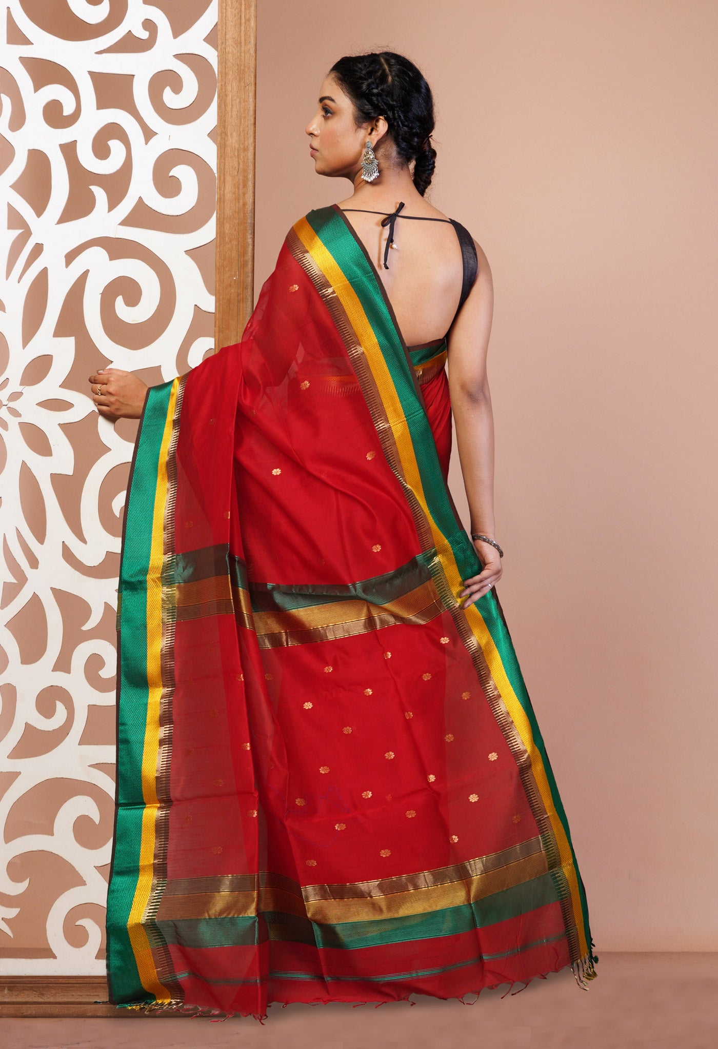 Red Pure Handloom Maheshwari Sico Saree-UNM81031