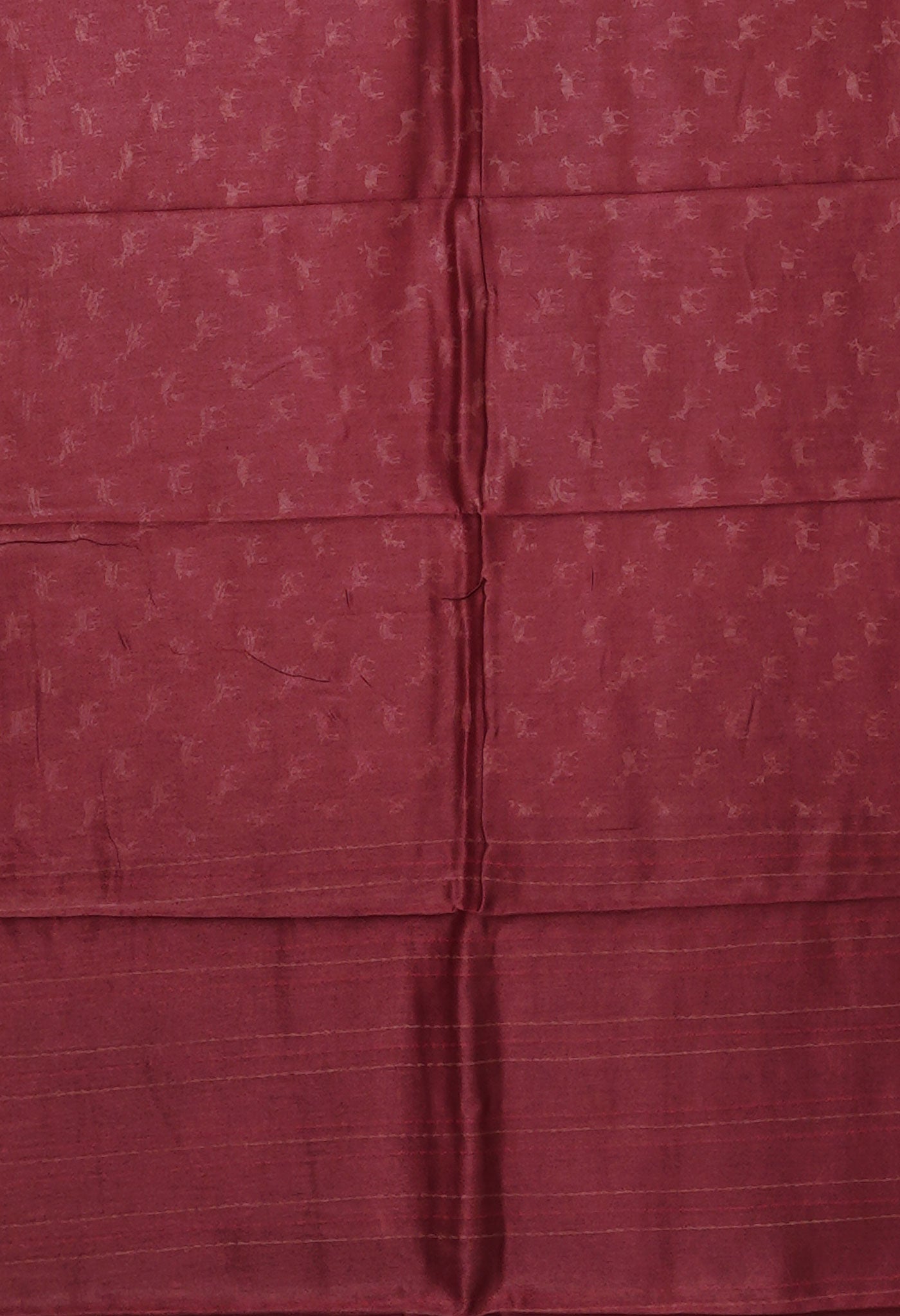 Burgundy Pure Bagru Printed With Kantha work Chanderi Sico Saree-UNM81079