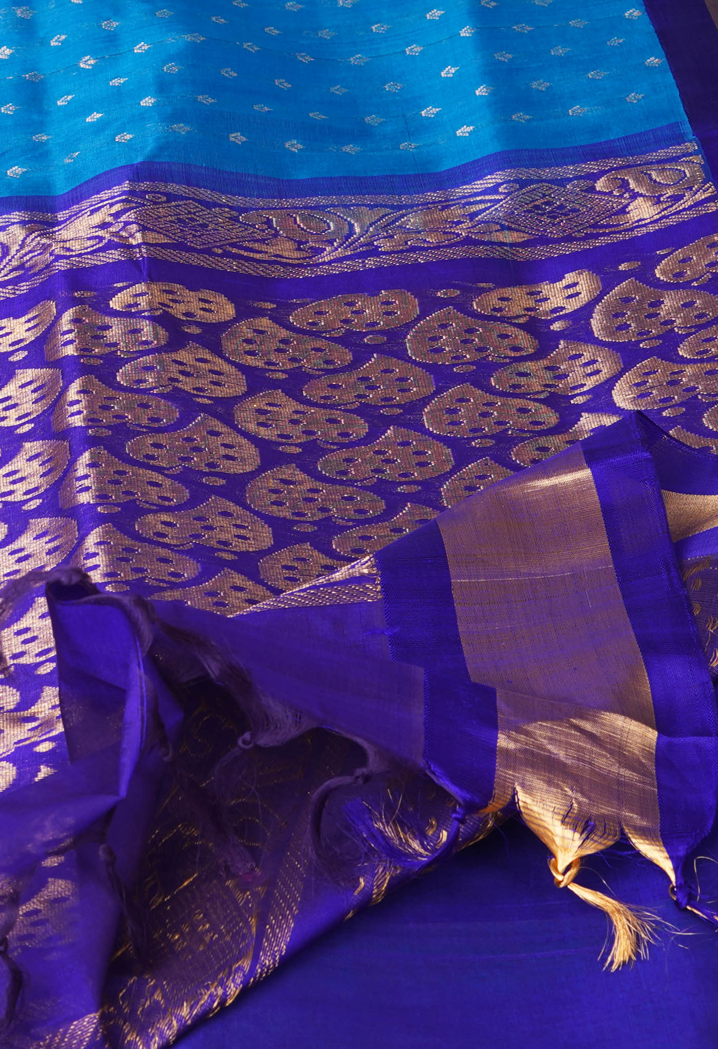 Blue-Dark Blue Pure Handloom Assam Sico Saree-UNM81099
