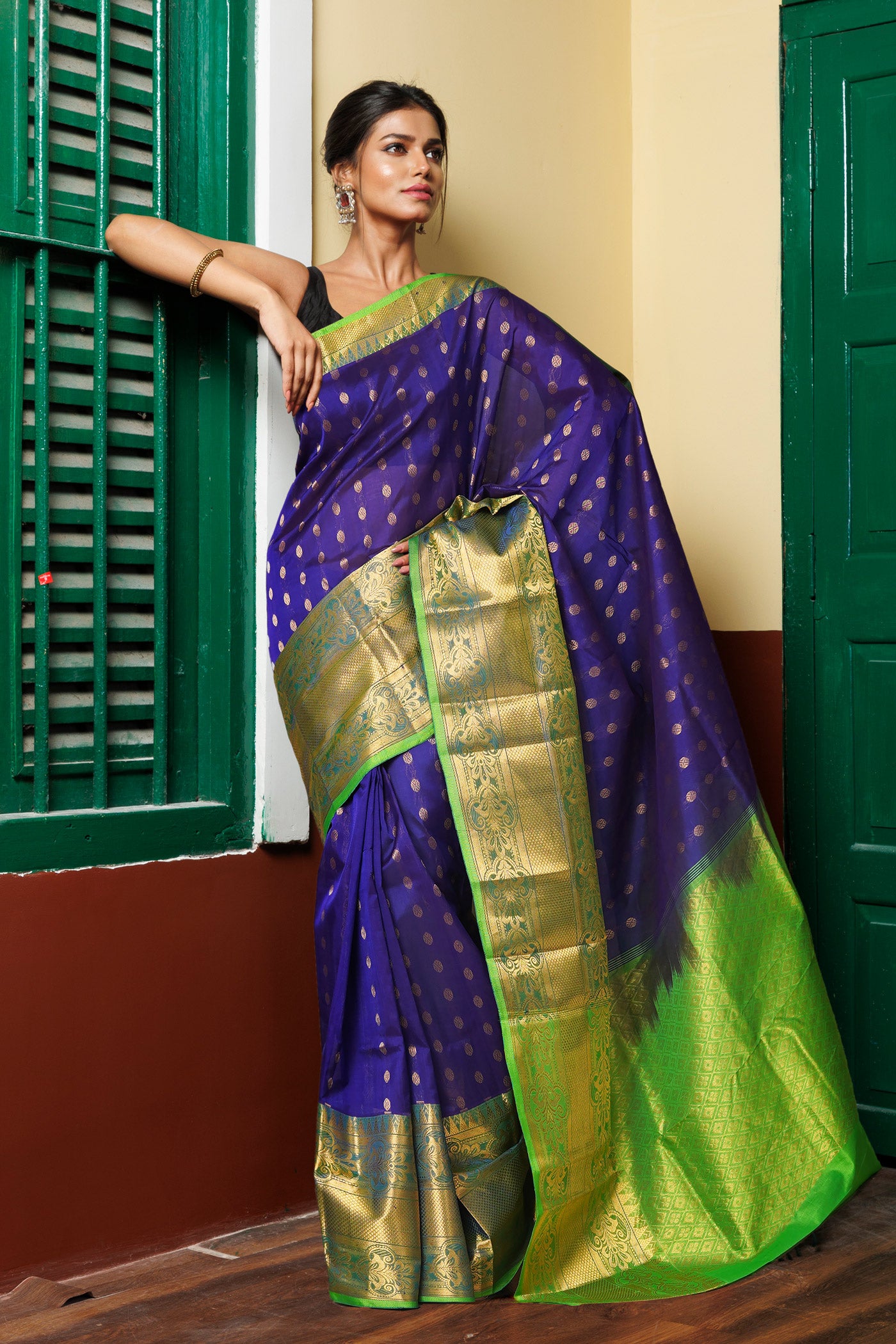 Dark Blue-Green Pure Handloom Assam Sico Saree-UNM81105