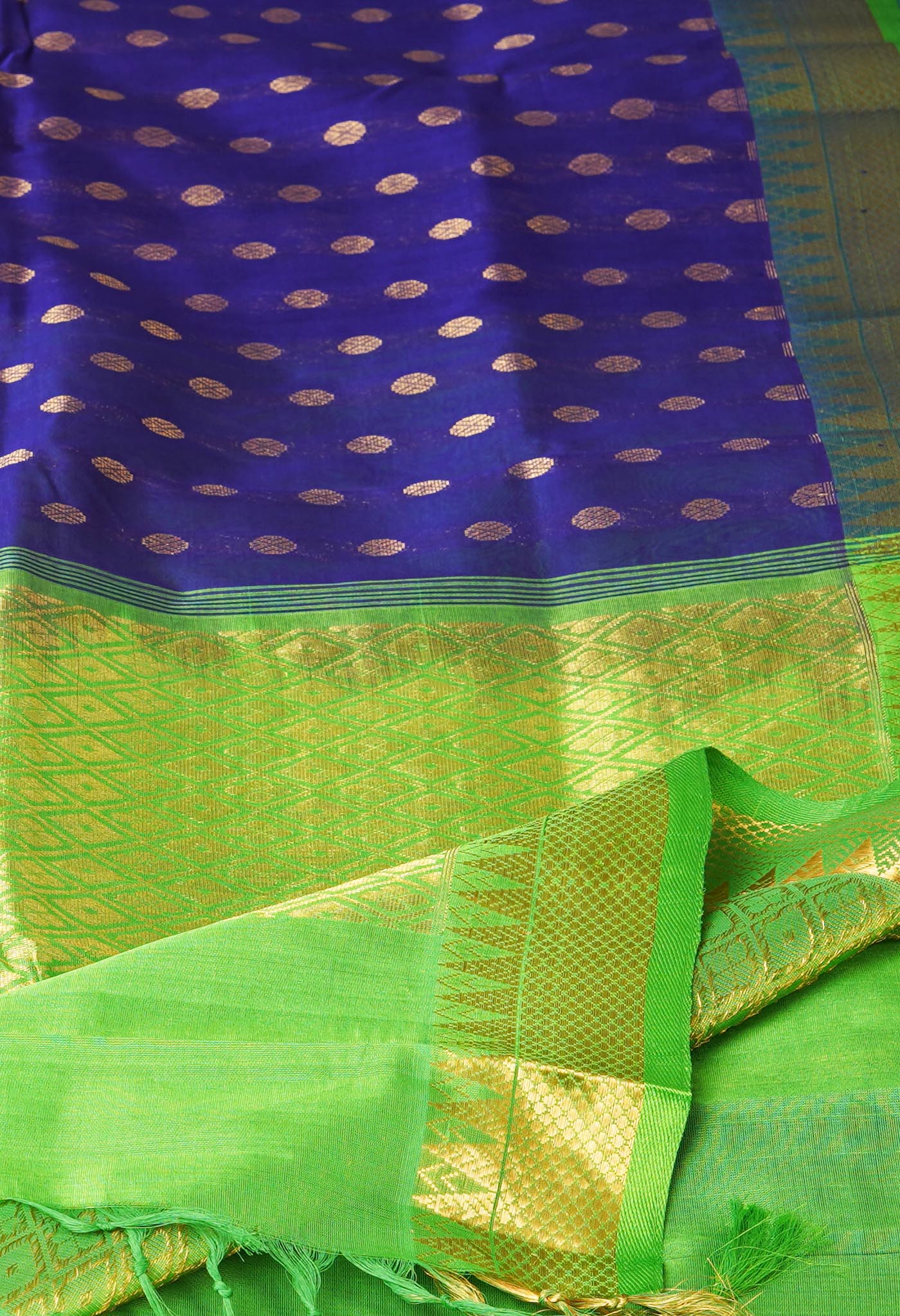 Dark Blue-Green Pure Handloom Assam Sico Saree-UNM81105