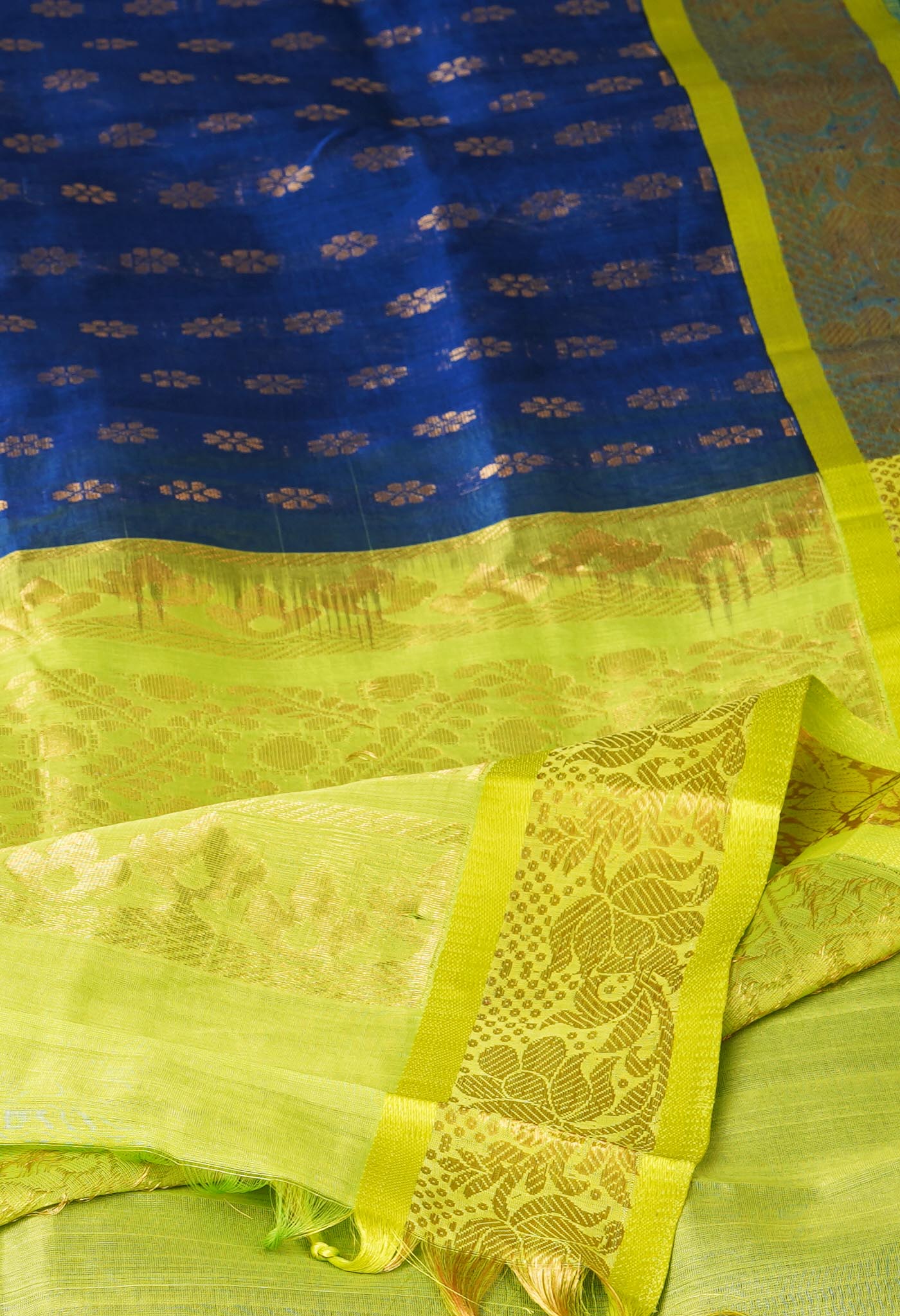 Blue-Green Pure Handloom Assam Sico Saree-UNM81107