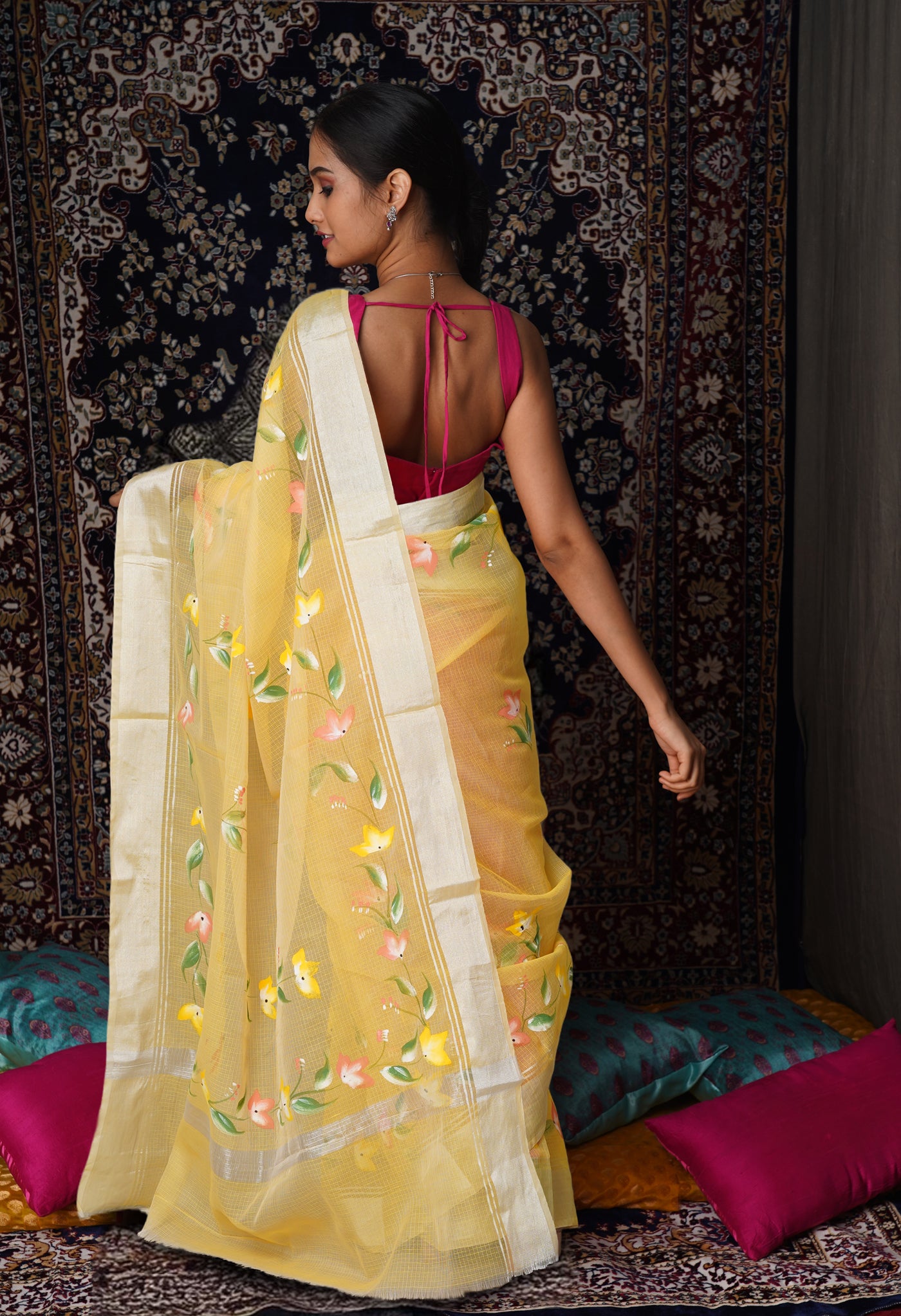 Yellow Pure Hand Painted Kota Saree-UNM81148
