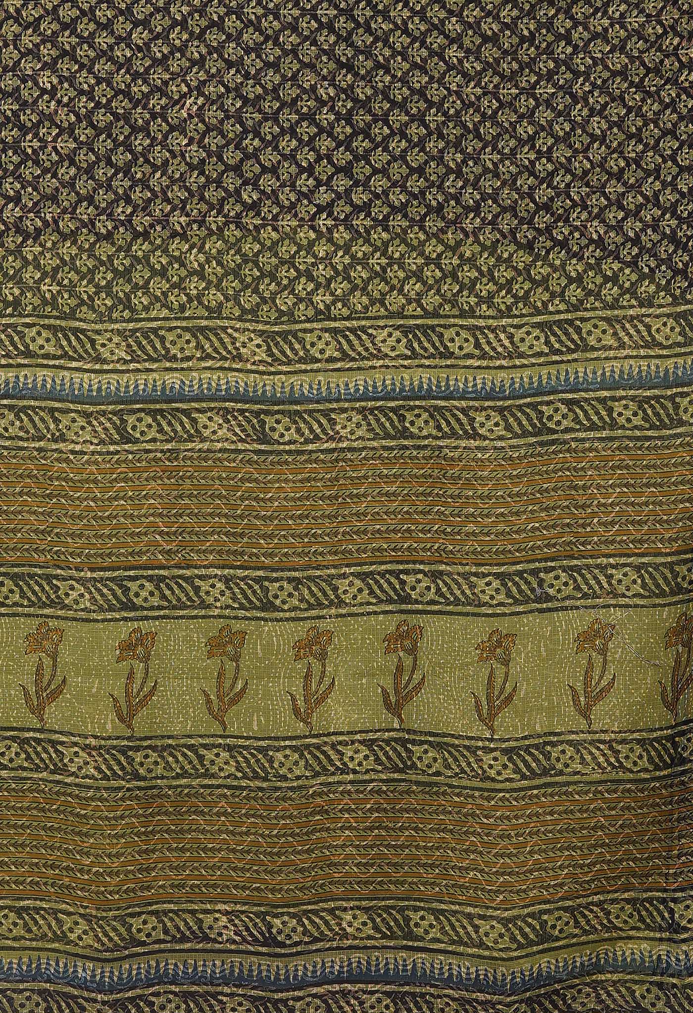 Black Pure Discharge Bagru Printed Kota Saree-UNM81193