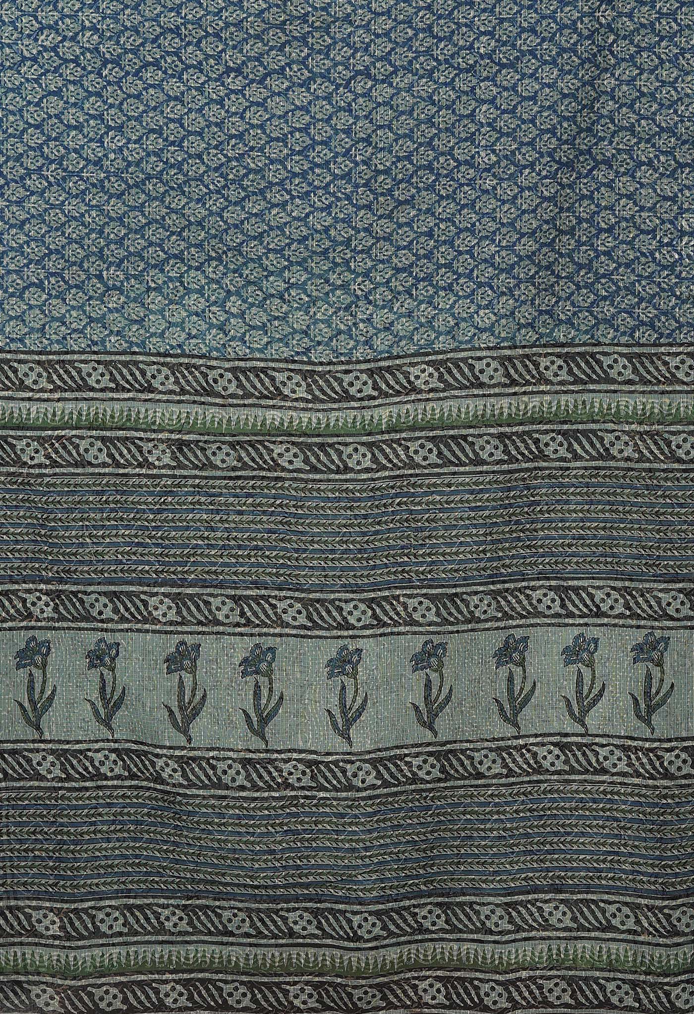 Blue Pure Discharge Bagru Printed Kota Saree-UNM81195