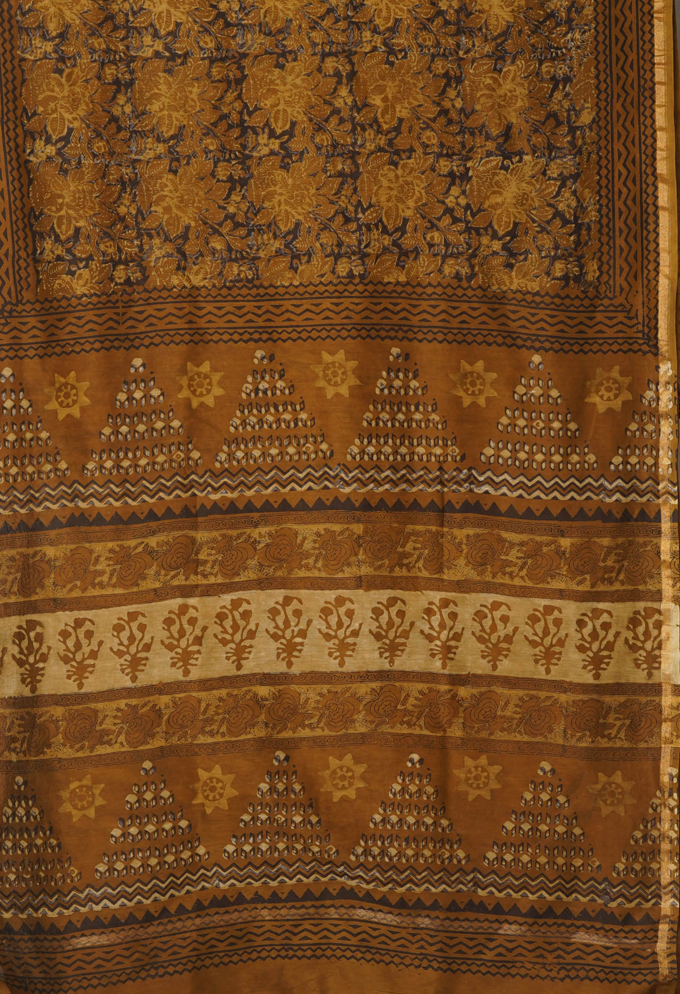 Mustard Yellow Pure Vanaspathi Block Printed Chanderi Sico Saree-UNM81237
