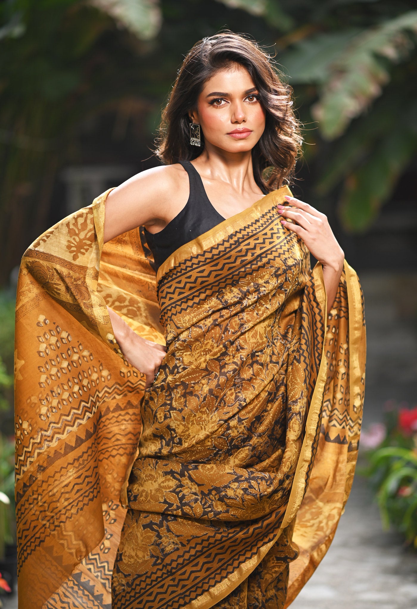 Mustard Yellow Pure Vanaspathi Block Printed Chanderi Sico Saree-UNM81237