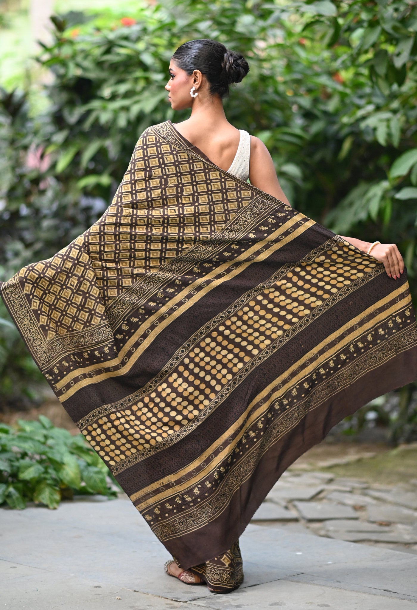 Brown Pure Ajrakh Printed Soft Silk Saree-UNM81251