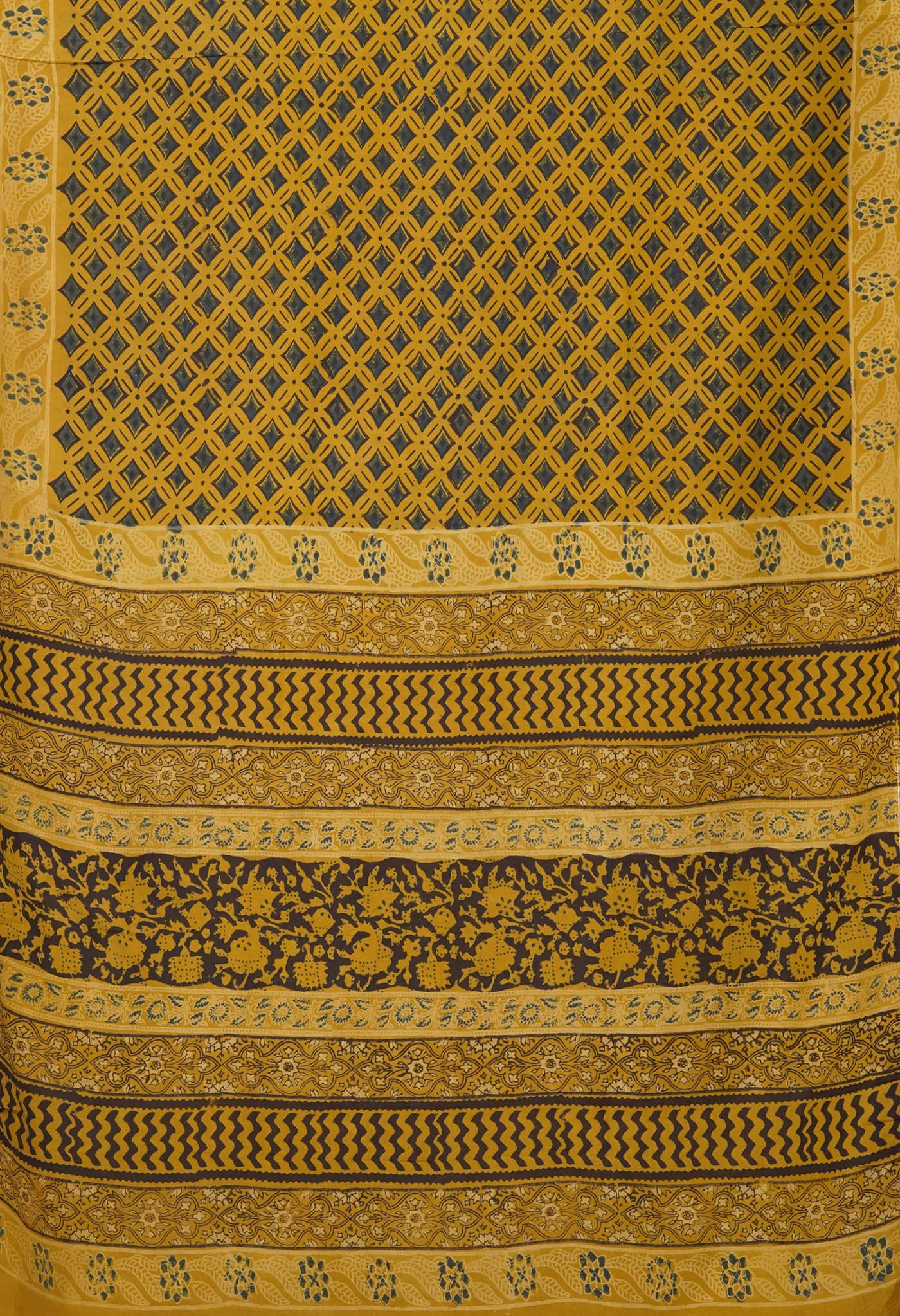 Yellow Pure Ajrakh Printed Soft Silk Saree-UNM81264