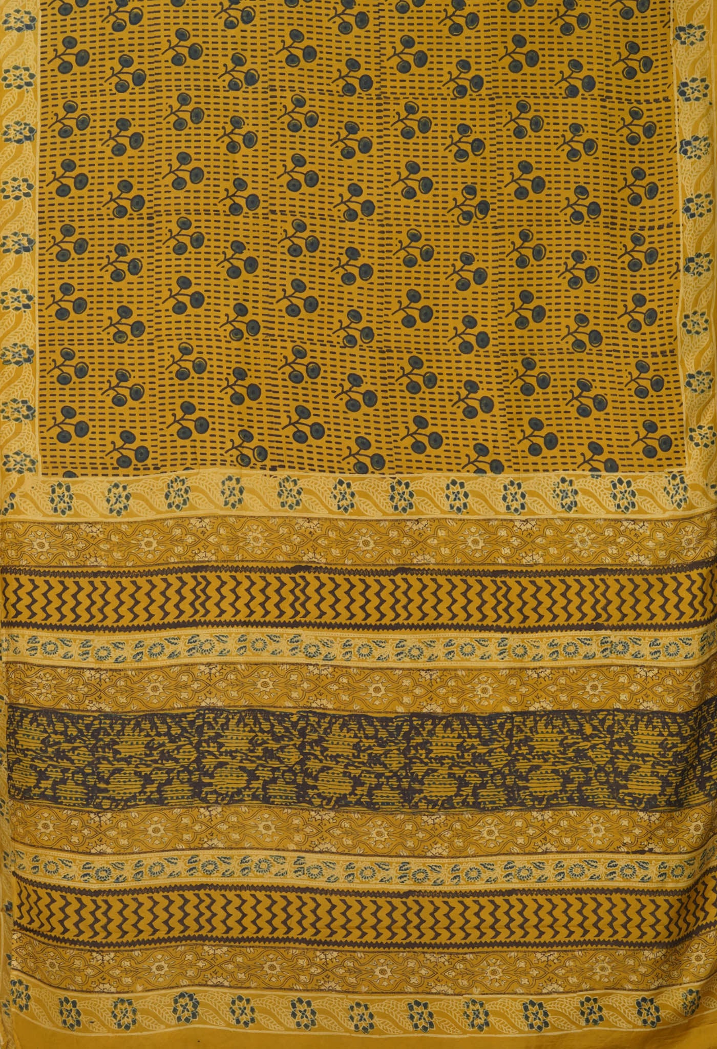 Yellow Pure Ajrakh Printed Soft Silk Saree-UNM81266