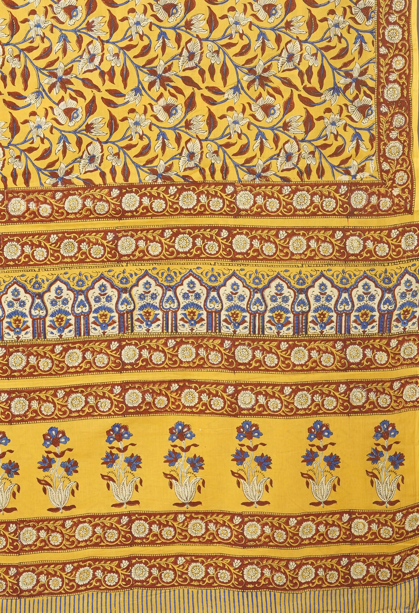 Yellow Pure Hand Block Printed Soft Cotton Saree-UNM81398