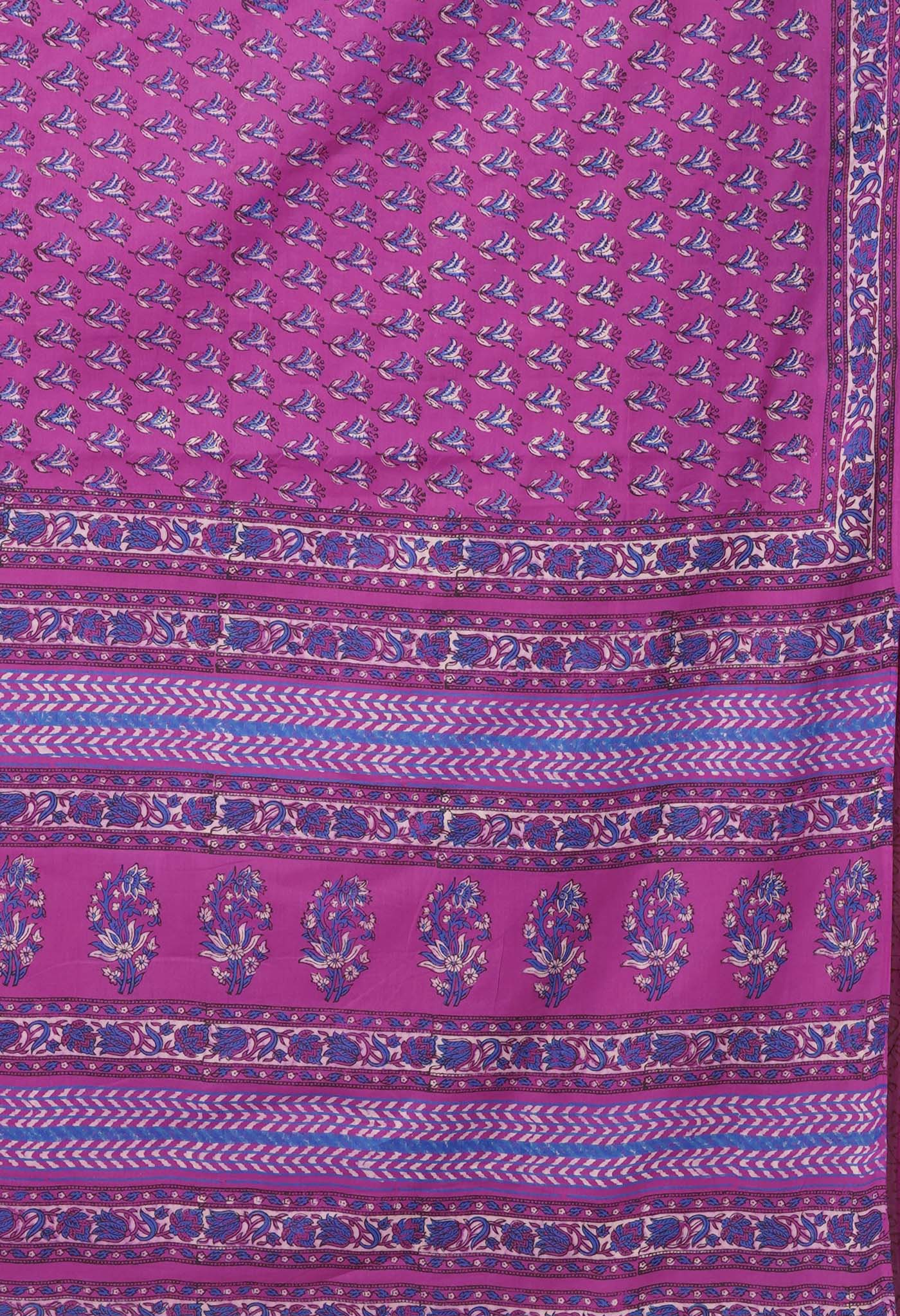 Purple Pure Hand Block Printed Soft Cotton Saree-UNM81403