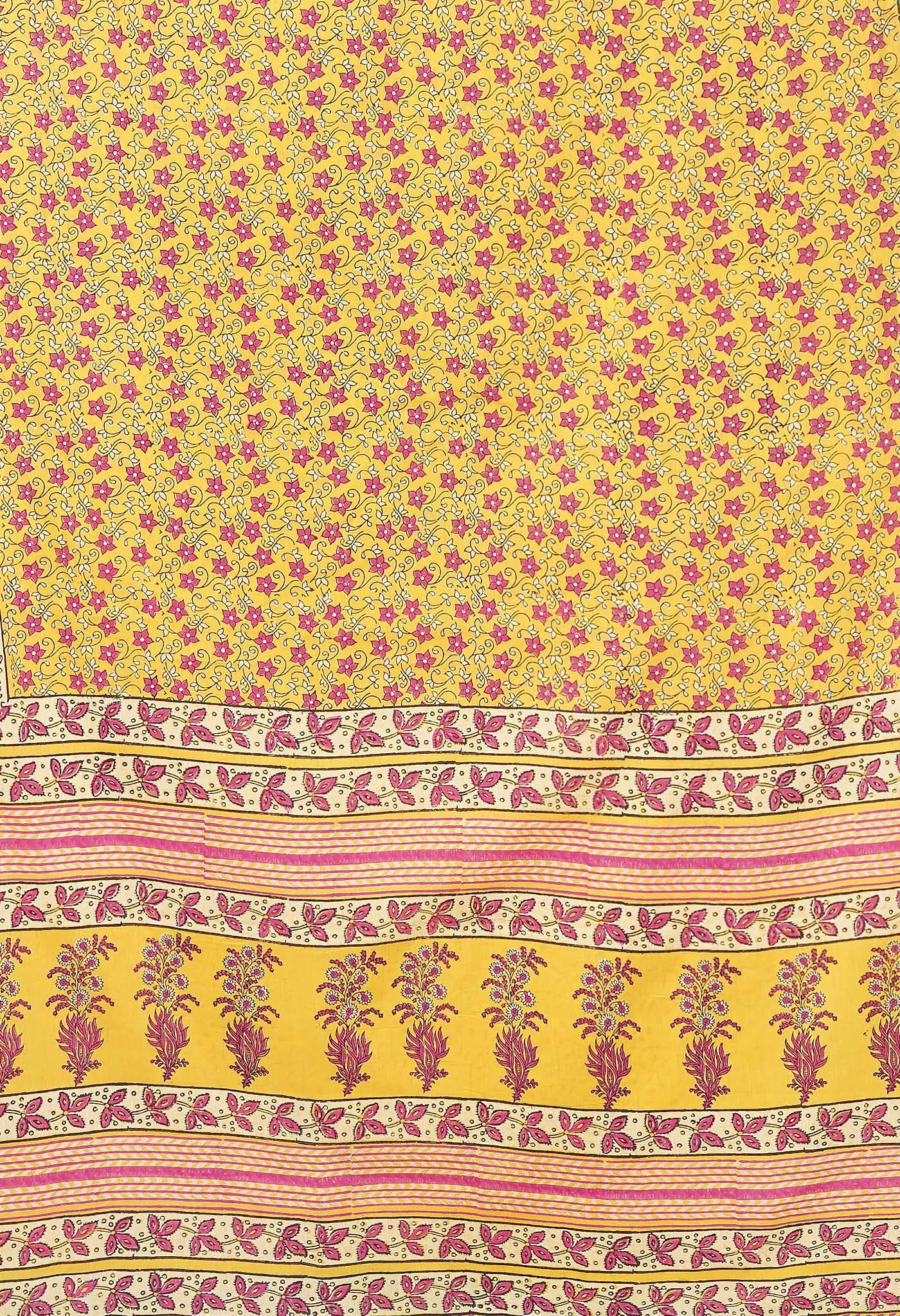 Yellow Pure Hand Block Printed Soft Cotton Saree-UNM81429