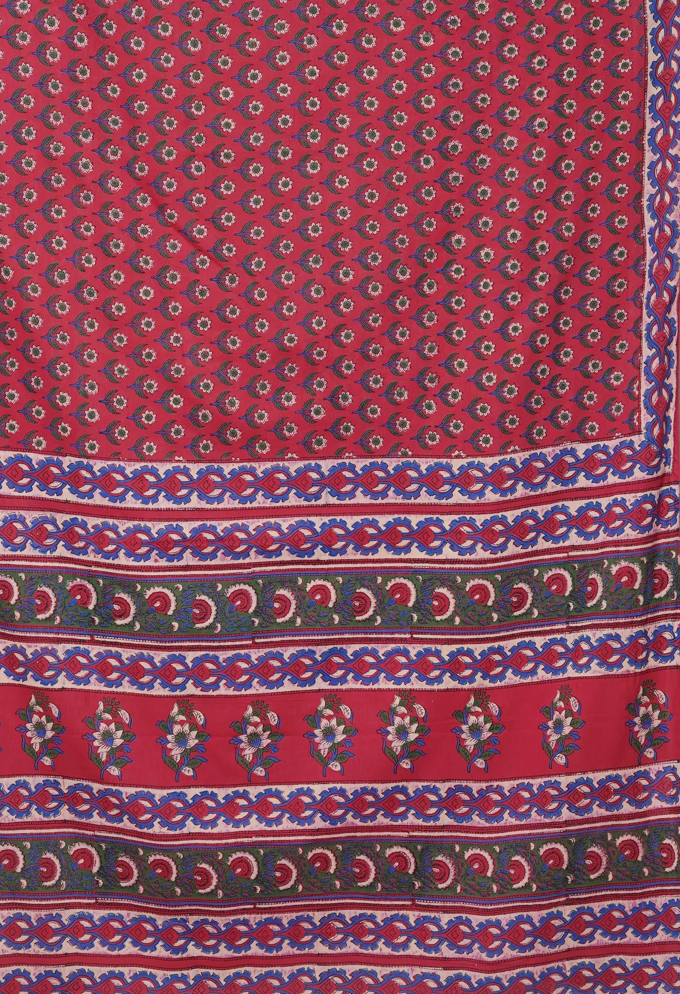 Red Pure Hand Block Printed Soft Cotton Saree-UNM81444