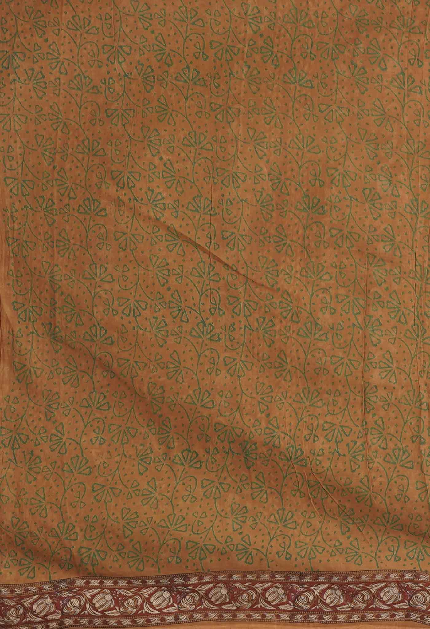 Brown Pure Hand Block Printed Soft Cotton Saree-UNM81447