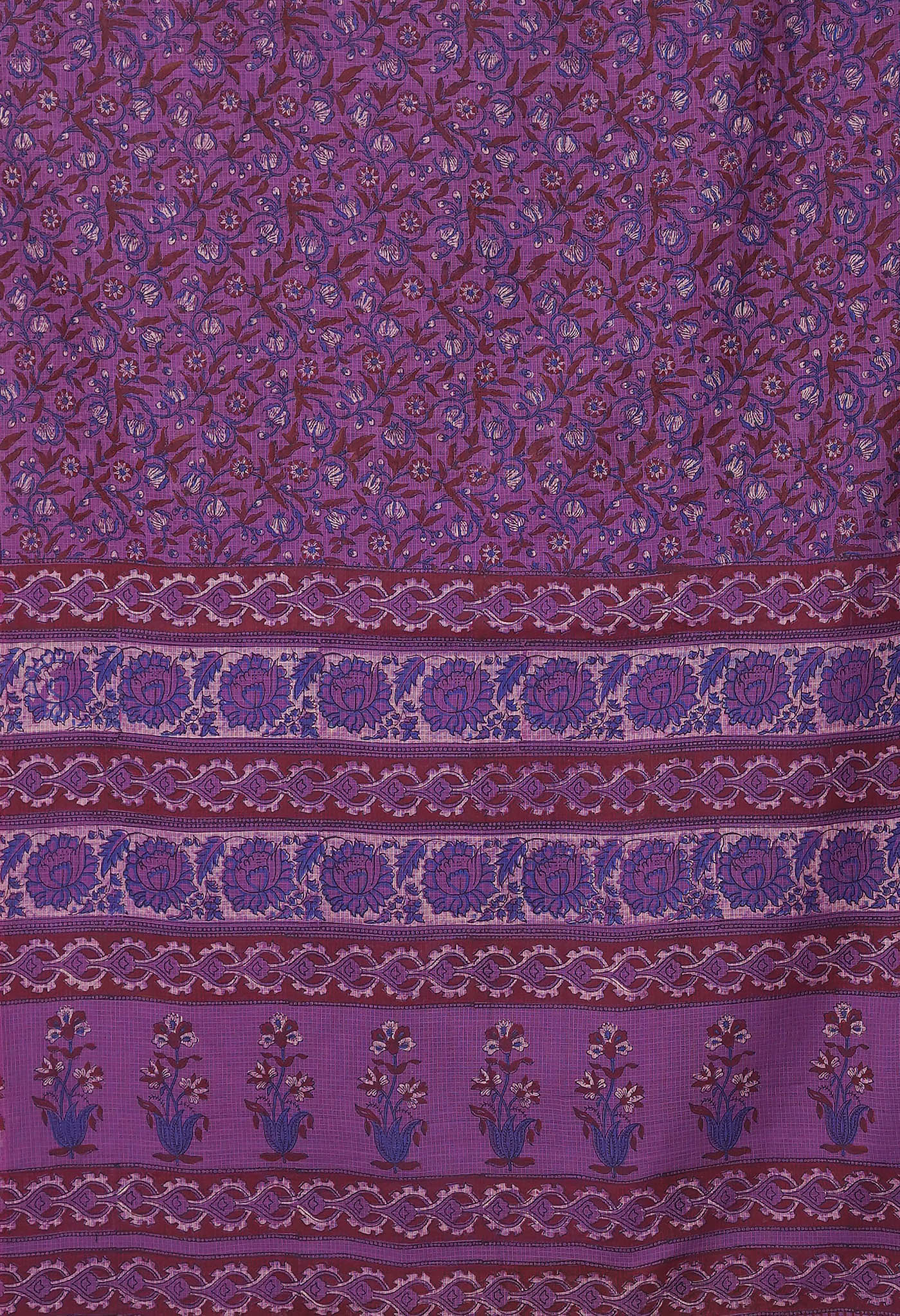 Purple Pure Hand Block Printed Kota Saree-UNM81492