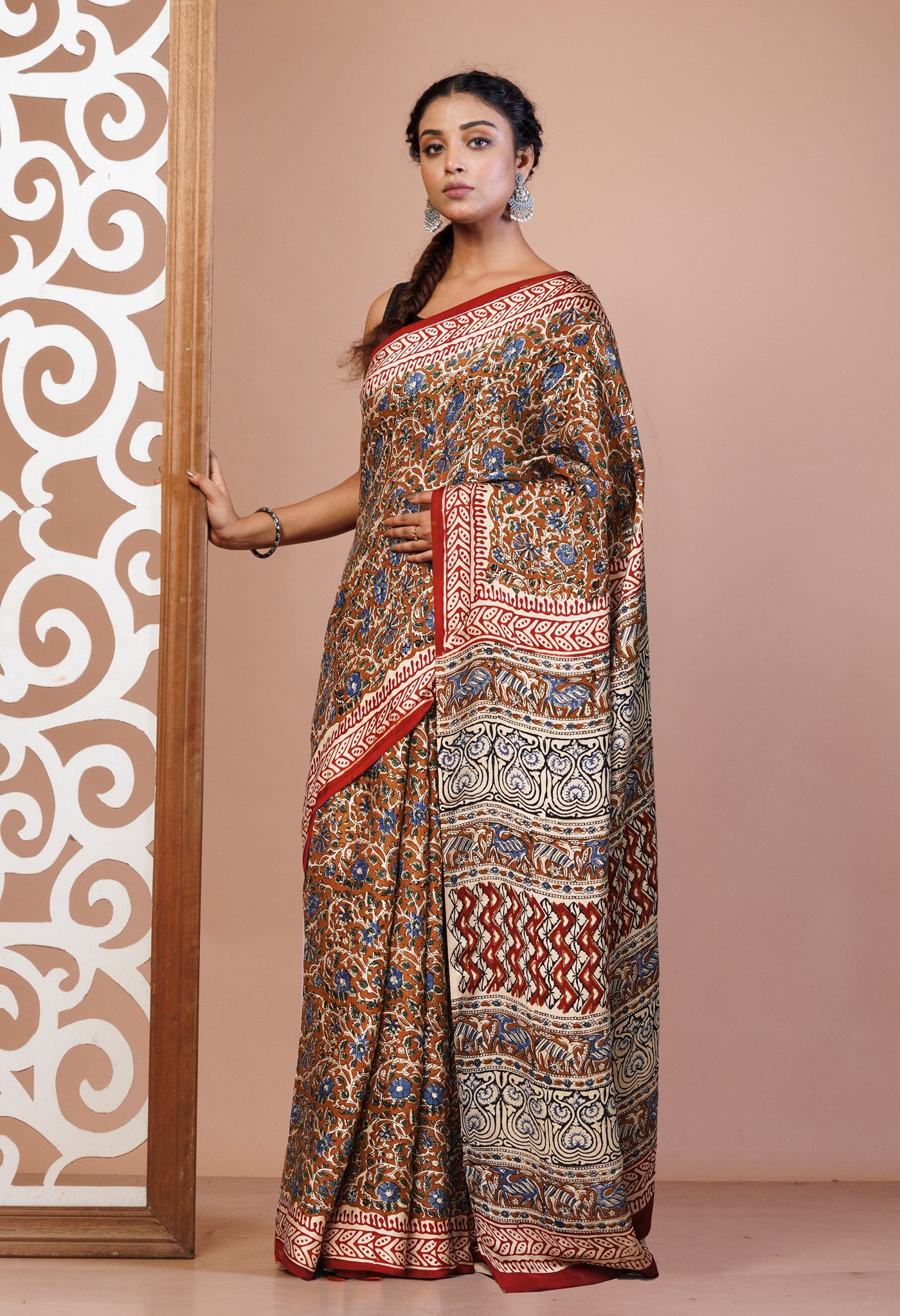 Brown Pure Bagru Printed Gaji Soft Silk Saree-UNM81606