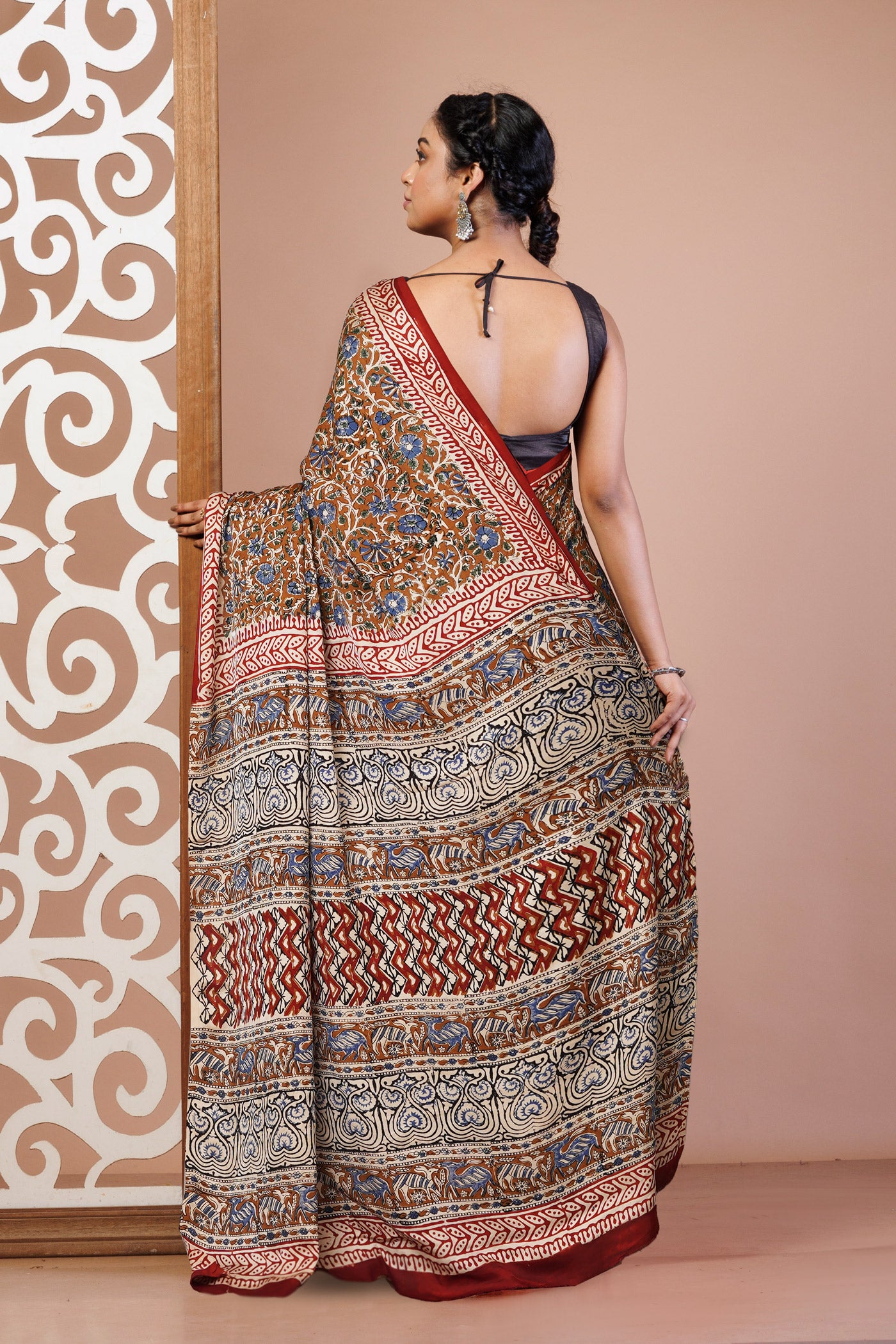 Brown Pure Bagru Printed Gaji Soft Silk Saree-UNM81606