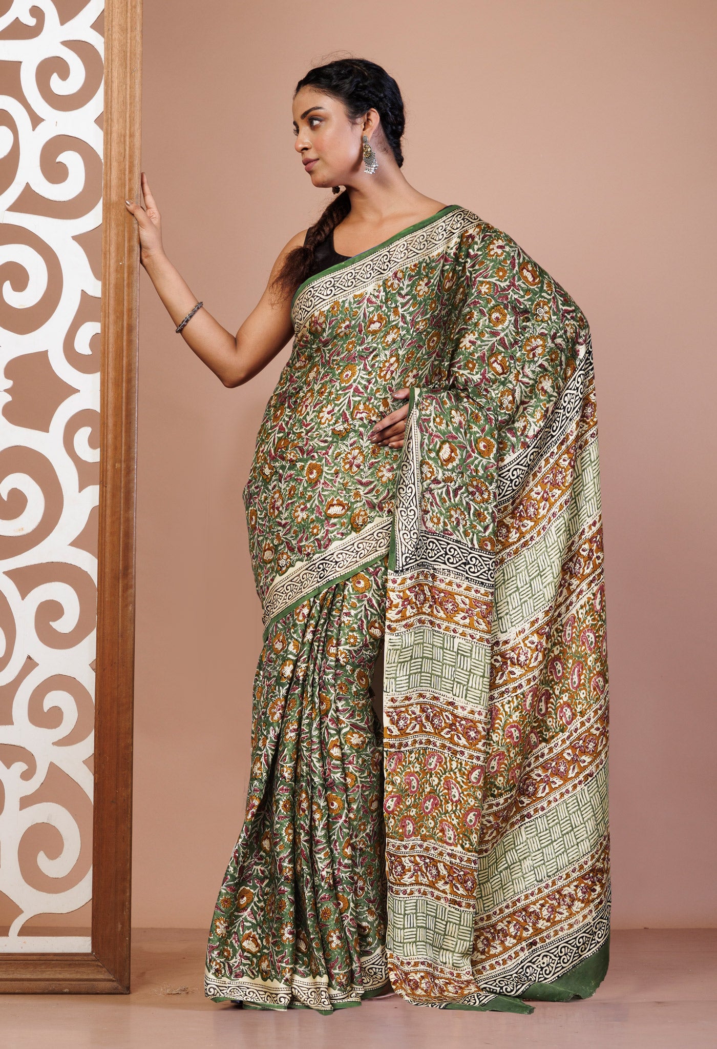 Green Pure Bagru Printed Gaji Soft Silk Saree-UNM81608
