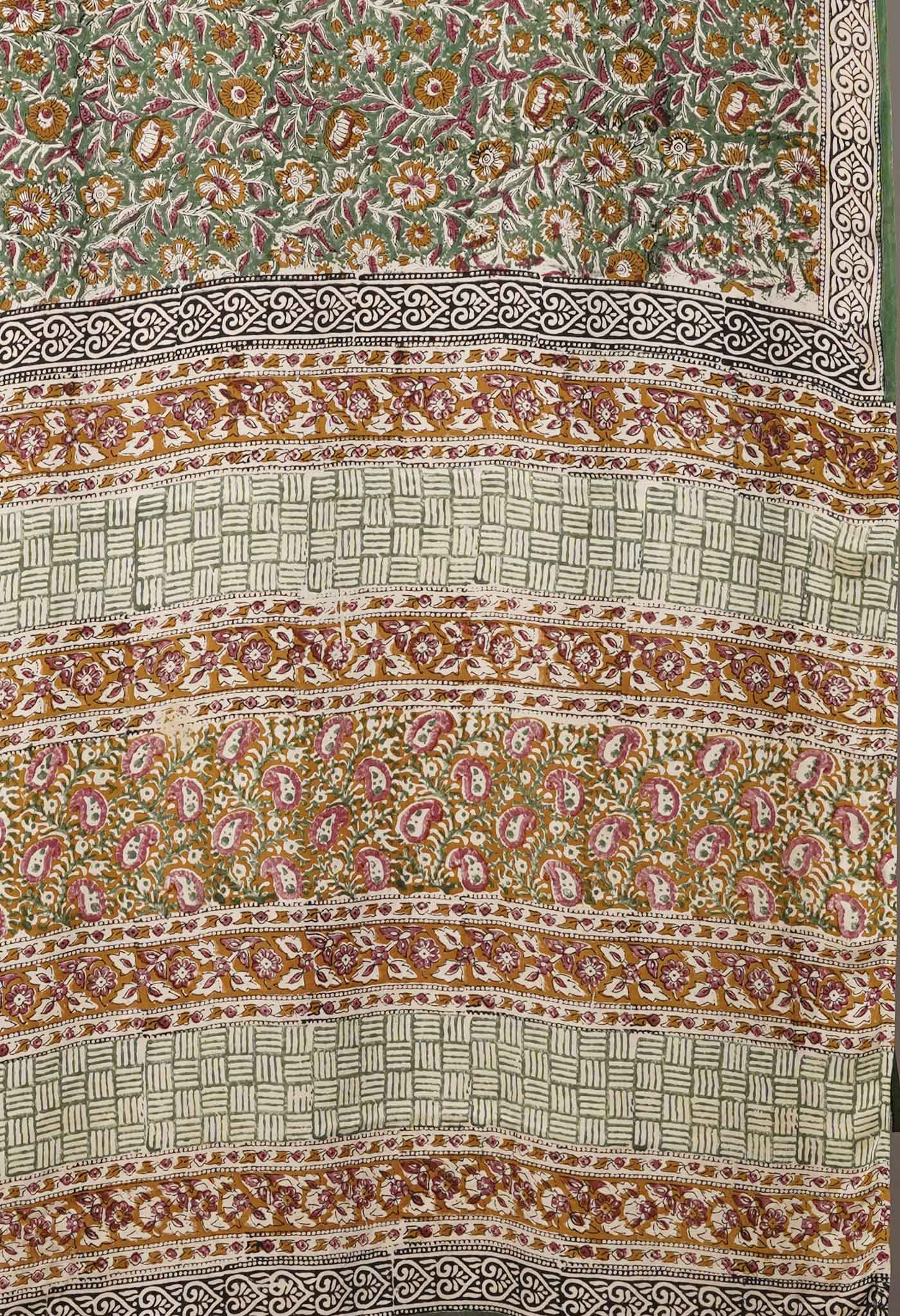 Green Pure Bagru Printed Gaji Soft Silk Saree-UNM81608