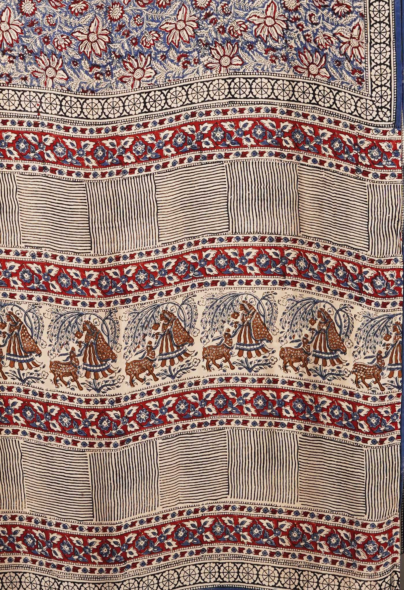 Blue Pure Bagru Printed Gaji Soft Silk Saree-UNM81610