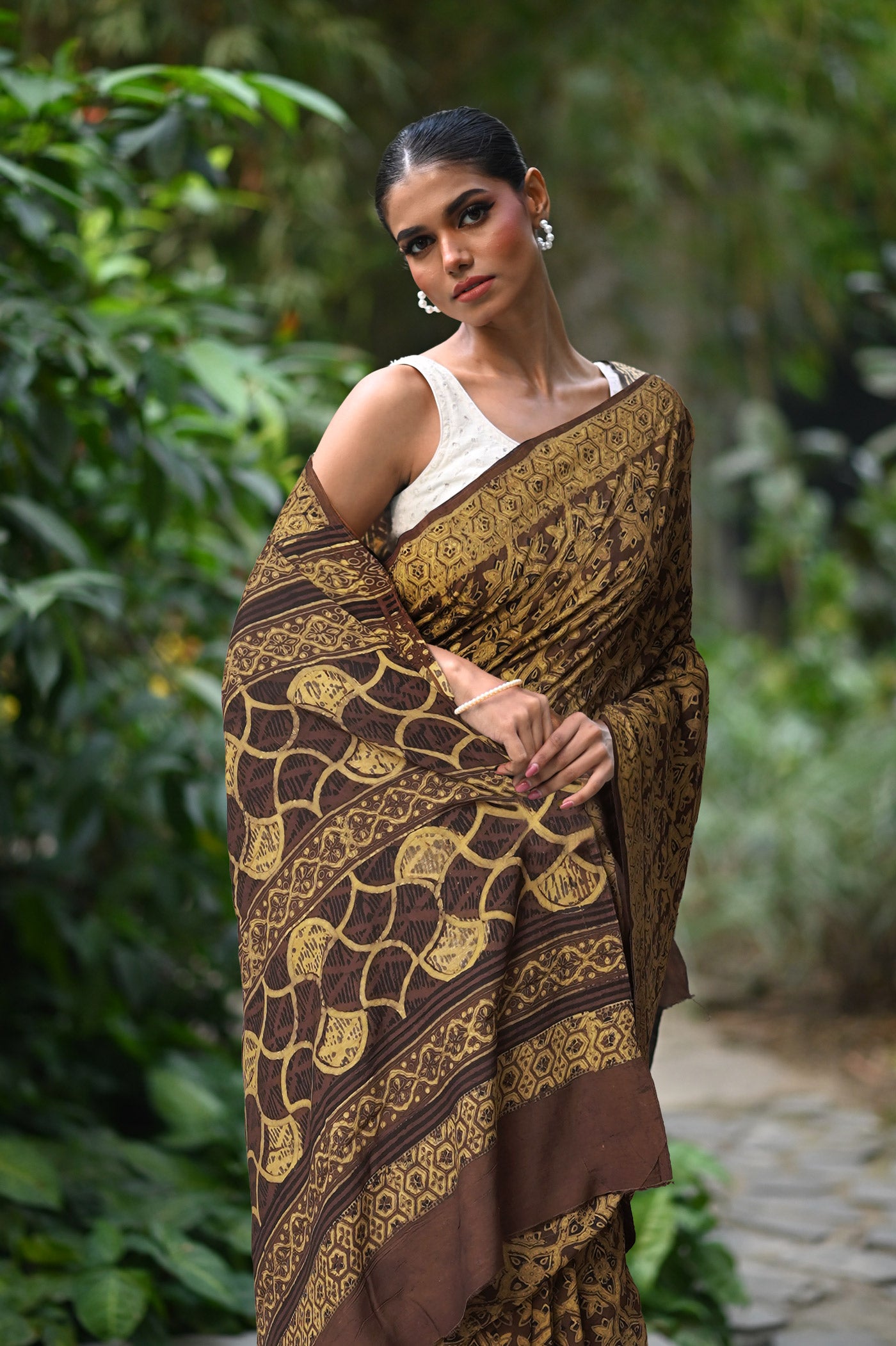 Grey Pure Ajrakh Printed Soft Silk Saree-UNM81679