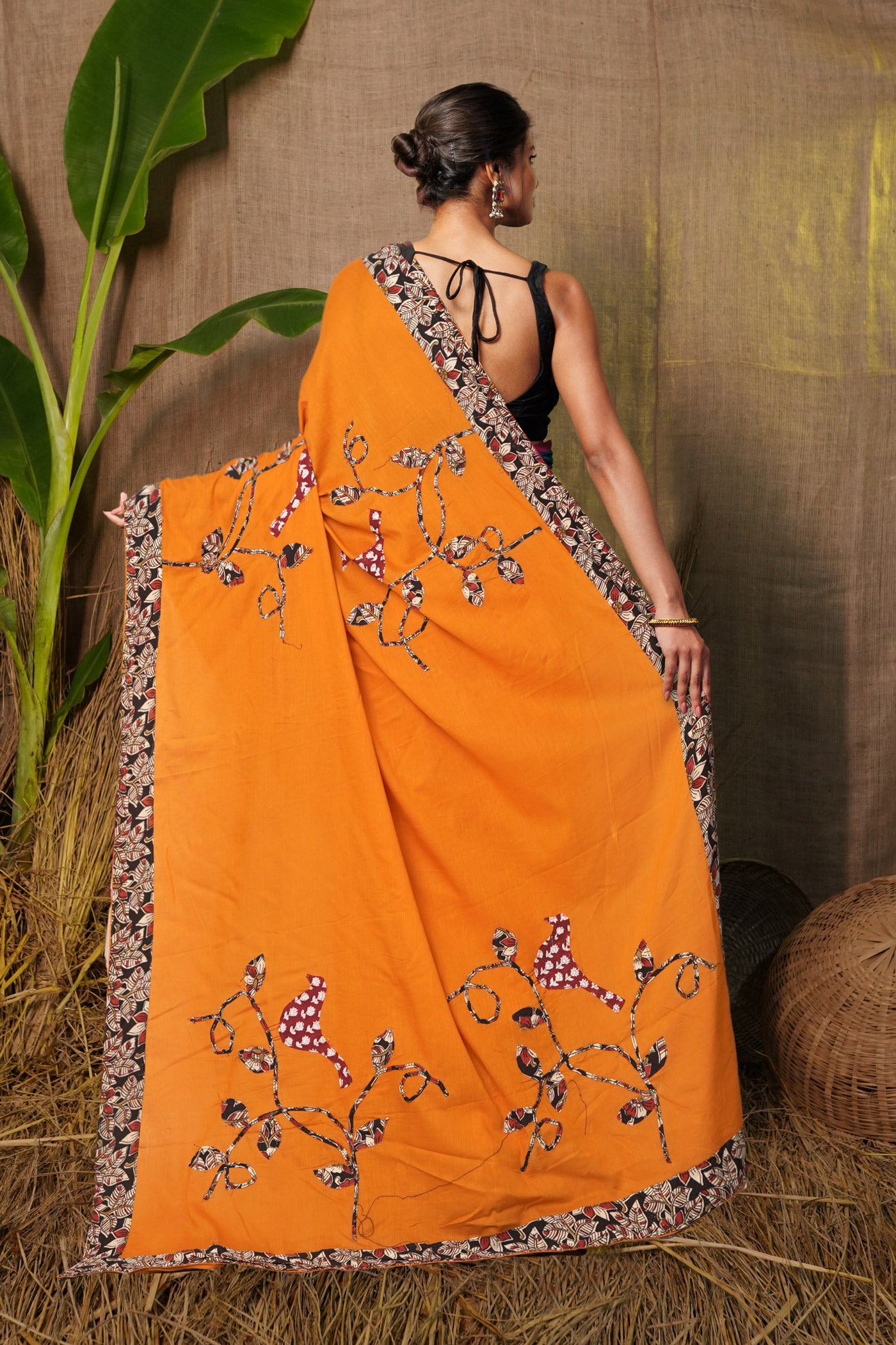 Yellow Pure Applique Work Mulmul Cotton Saree-UNM81727