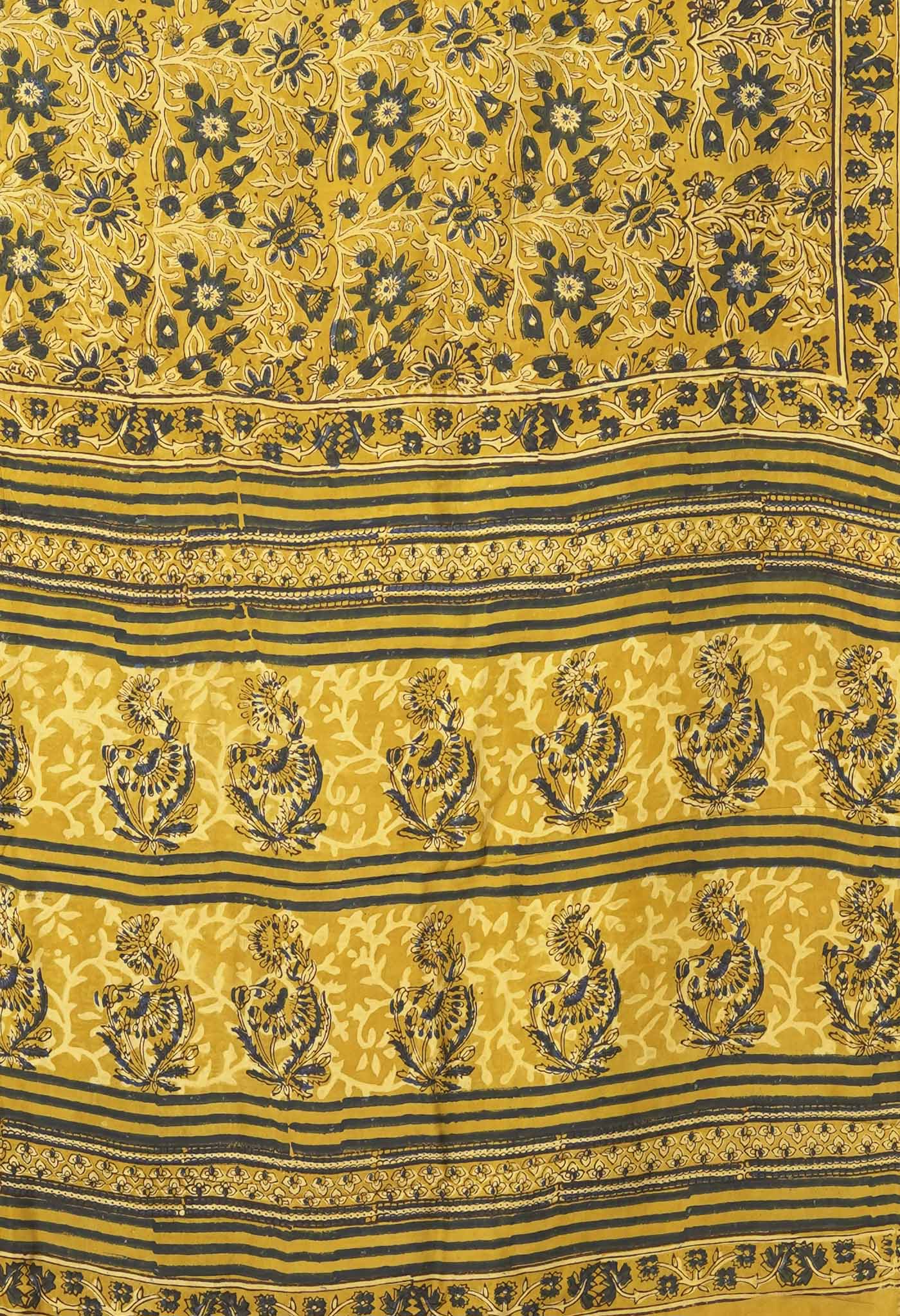 Yellow Pure Ajrakh Printed Soft Silk Saree-UNM81756