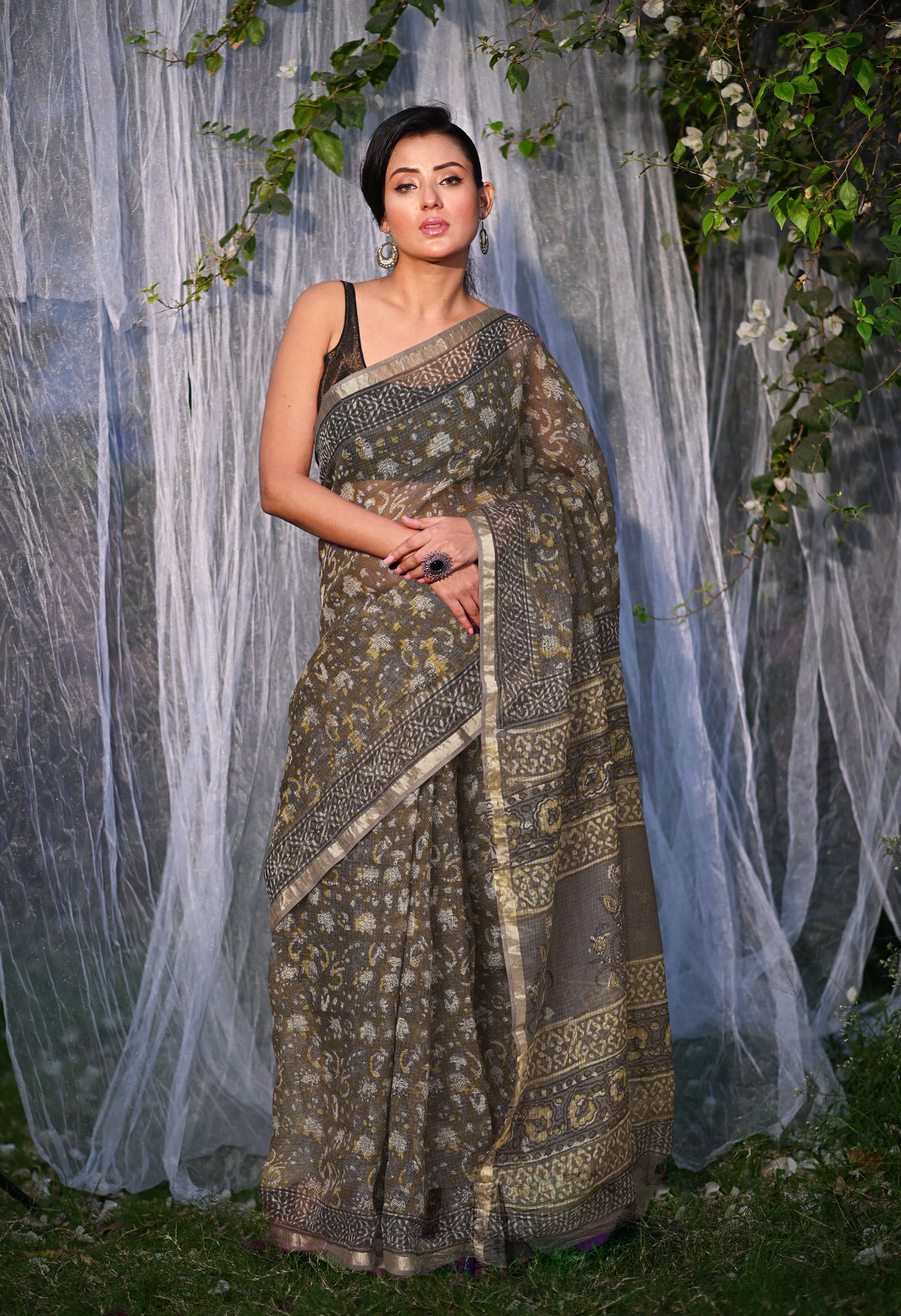 Multi Pure Discharge Bagru Printed Kota Saree-UNM81797