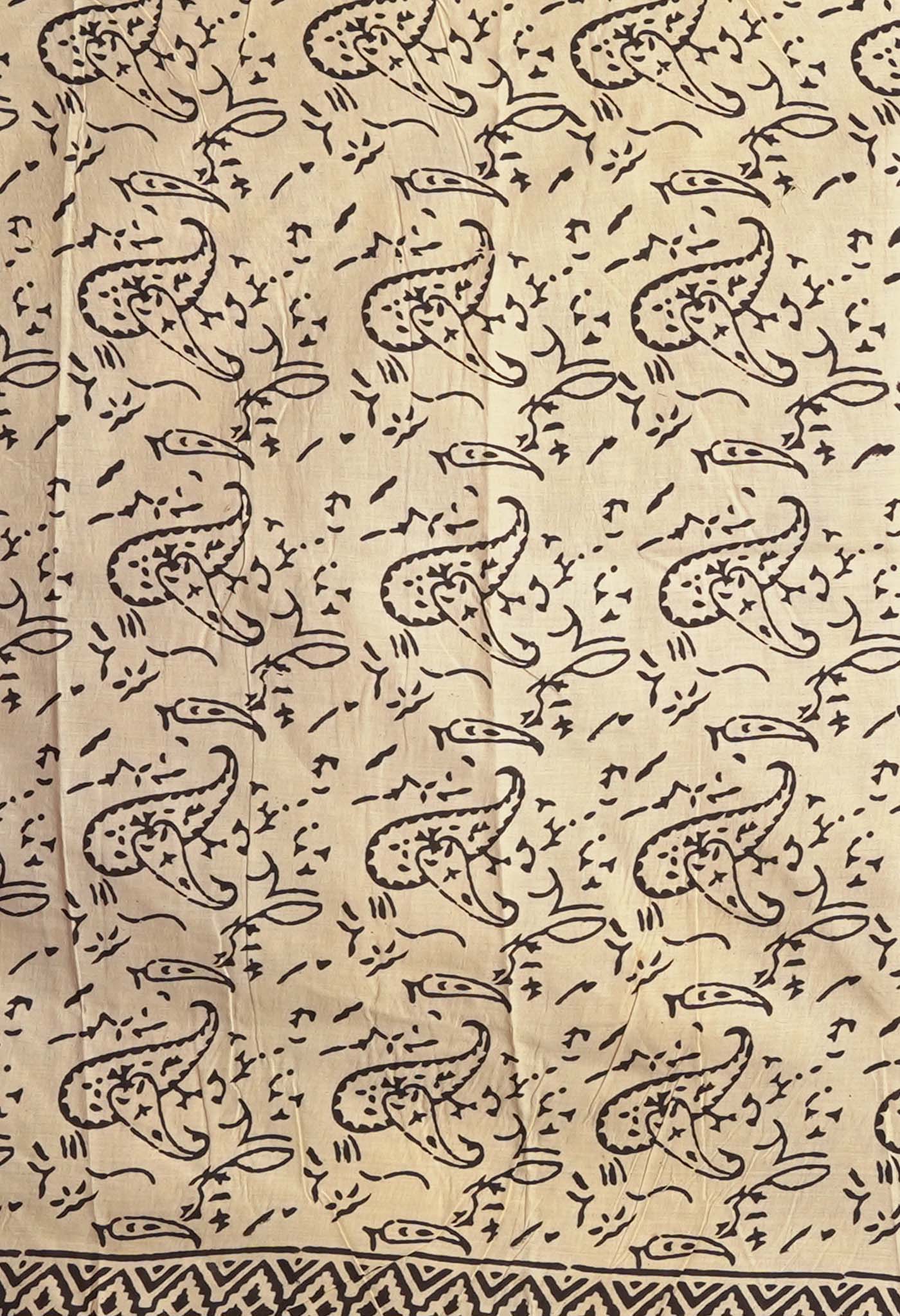 Cream Pure Bagru Kalamkari Printed Chanderi Sico Saree-UNM81826