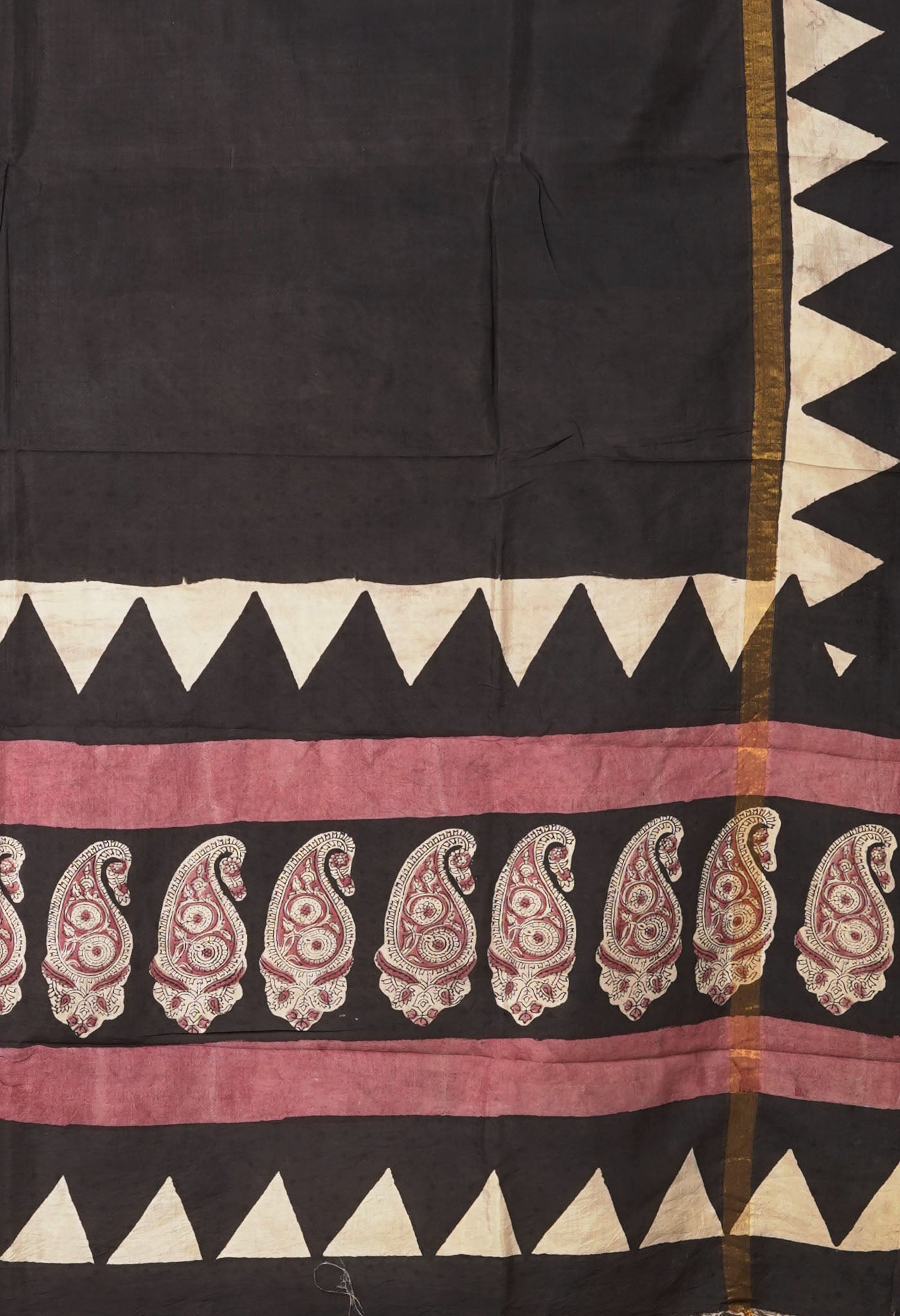 Black Pure Bagru Block Printed Soft Silk Saree-UNM81827