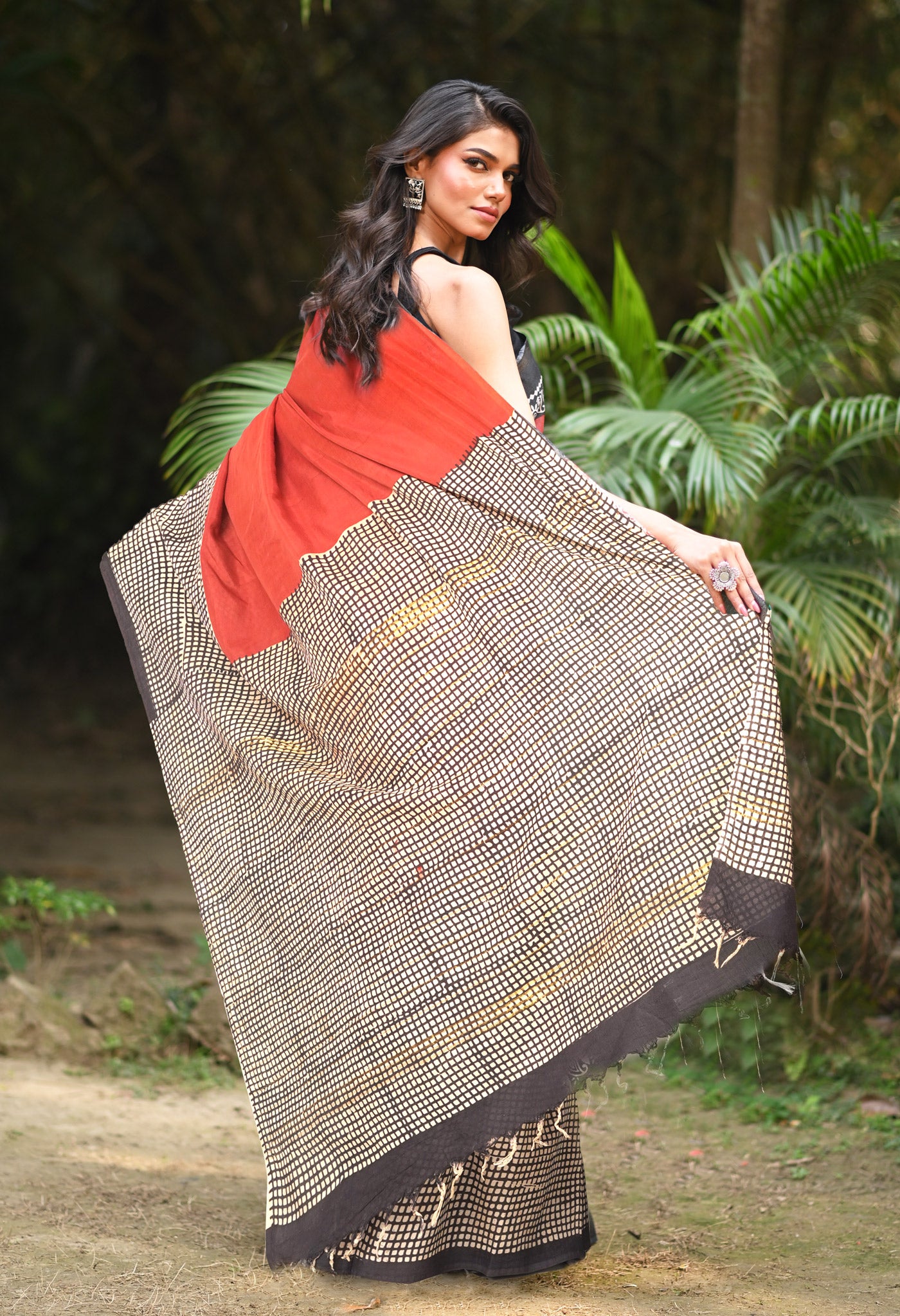 Red Pure Bagru Block Printed Soft Silk Saree-UNM81828