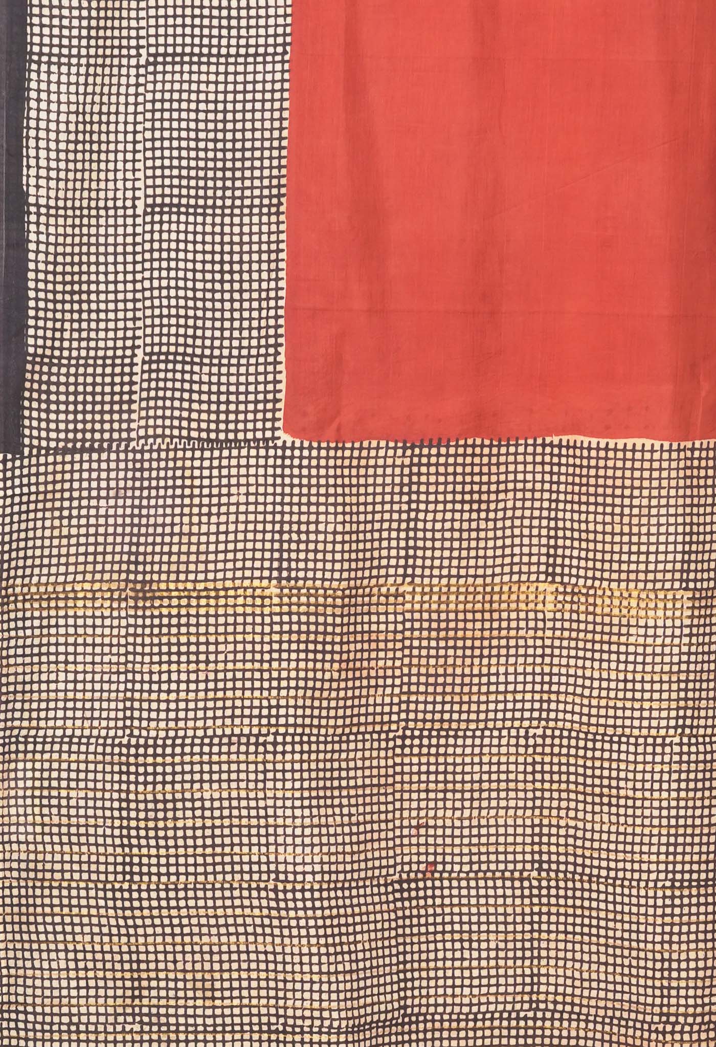 Red Pure Bagru Block Printed Soft Silk Saree-UNM81828