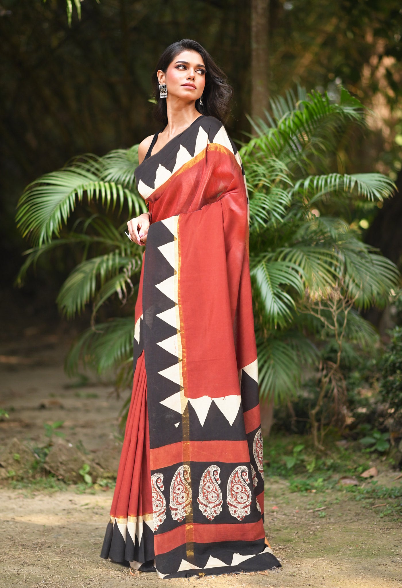 Red Pure Bagru Block Printed Soft Silk Saree-UNM81829