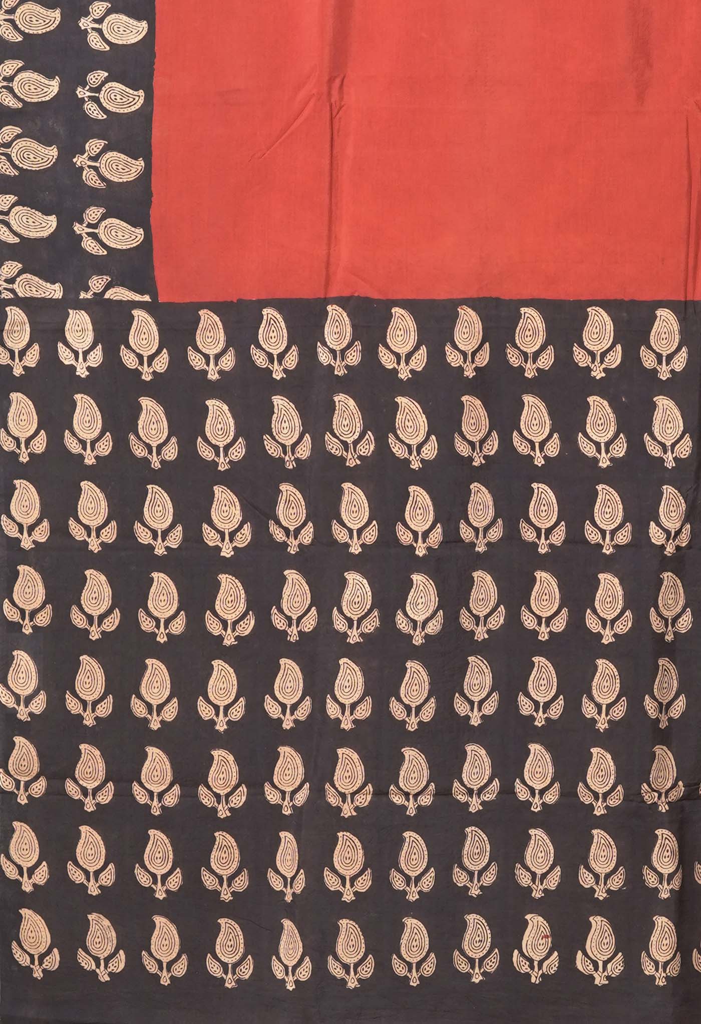 Red-Black Pure Bagru Block Printed Soft Silk Saree-UNM81830