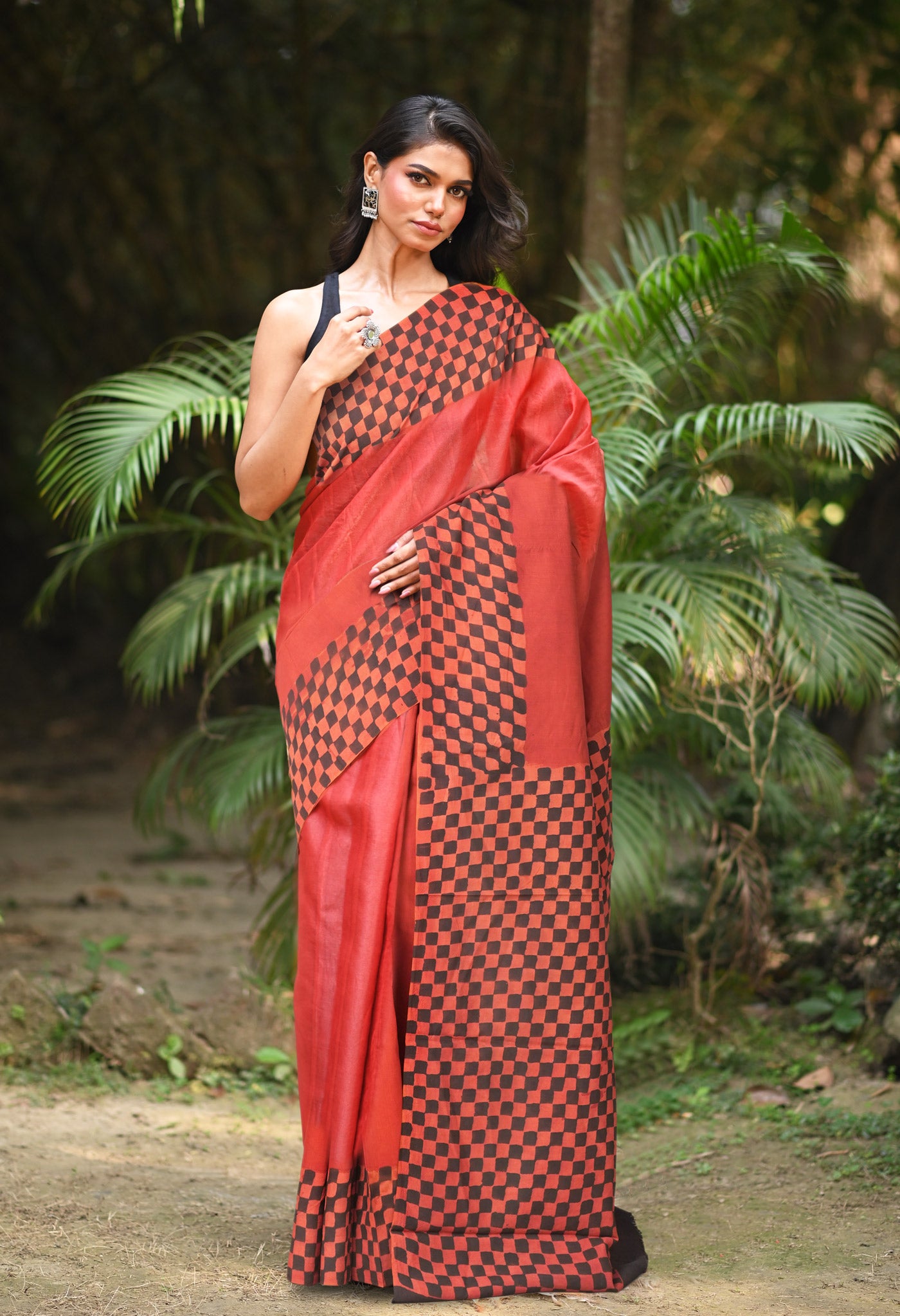 Red Pure Bagru Block Printed Soft Silk Saree-UNM81832
