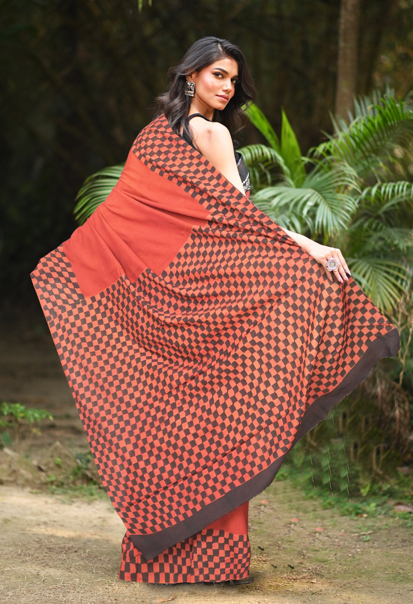 Red Pure Bagru Block Printed Soft Silk Saree-UNM81832
