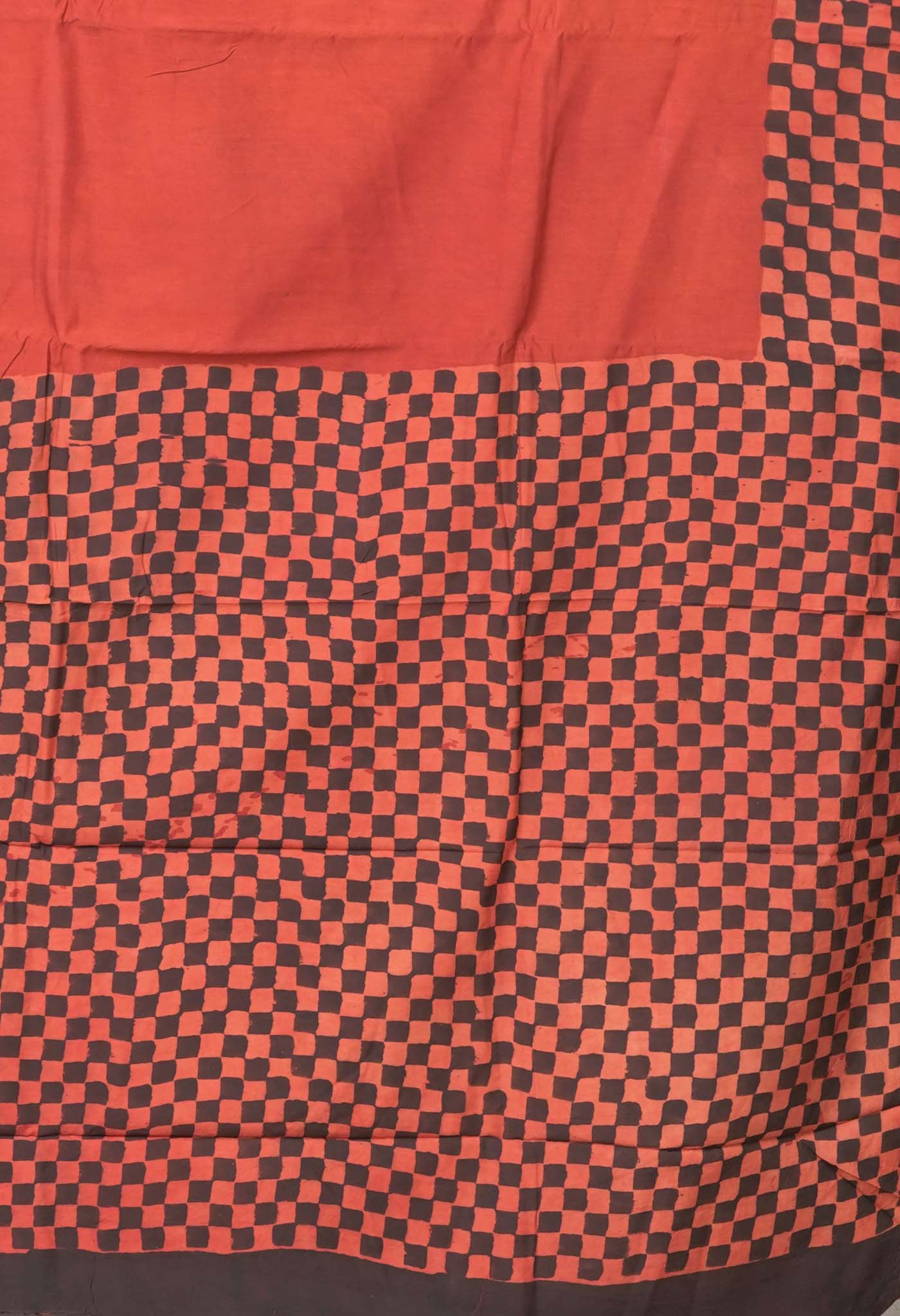 Red Pure Bagru Block Printed Soft Silk Saree-UNM81832