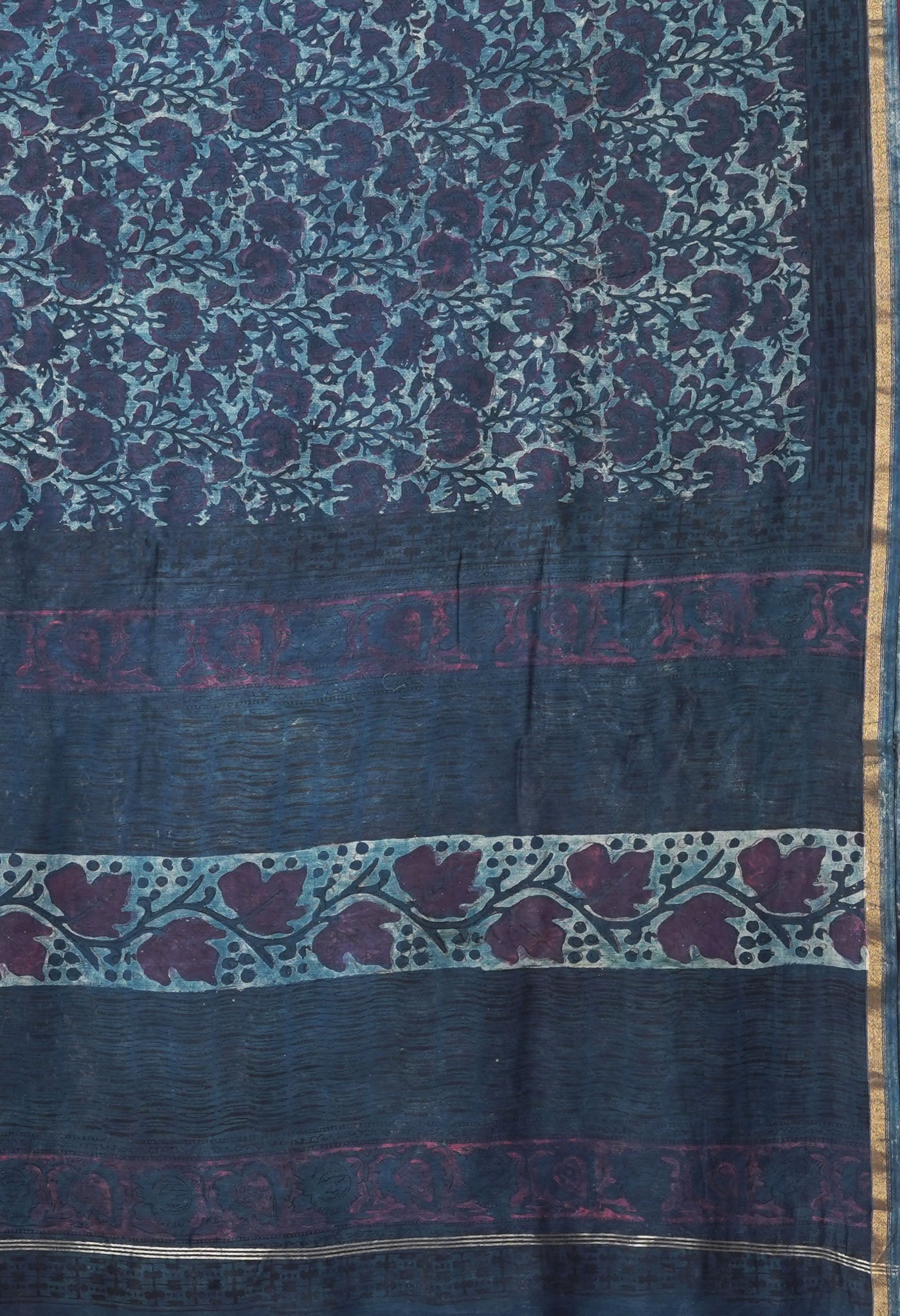 Blue Pure Vanaspathi Block Printed Chanderi Sico Saree-UNM81835