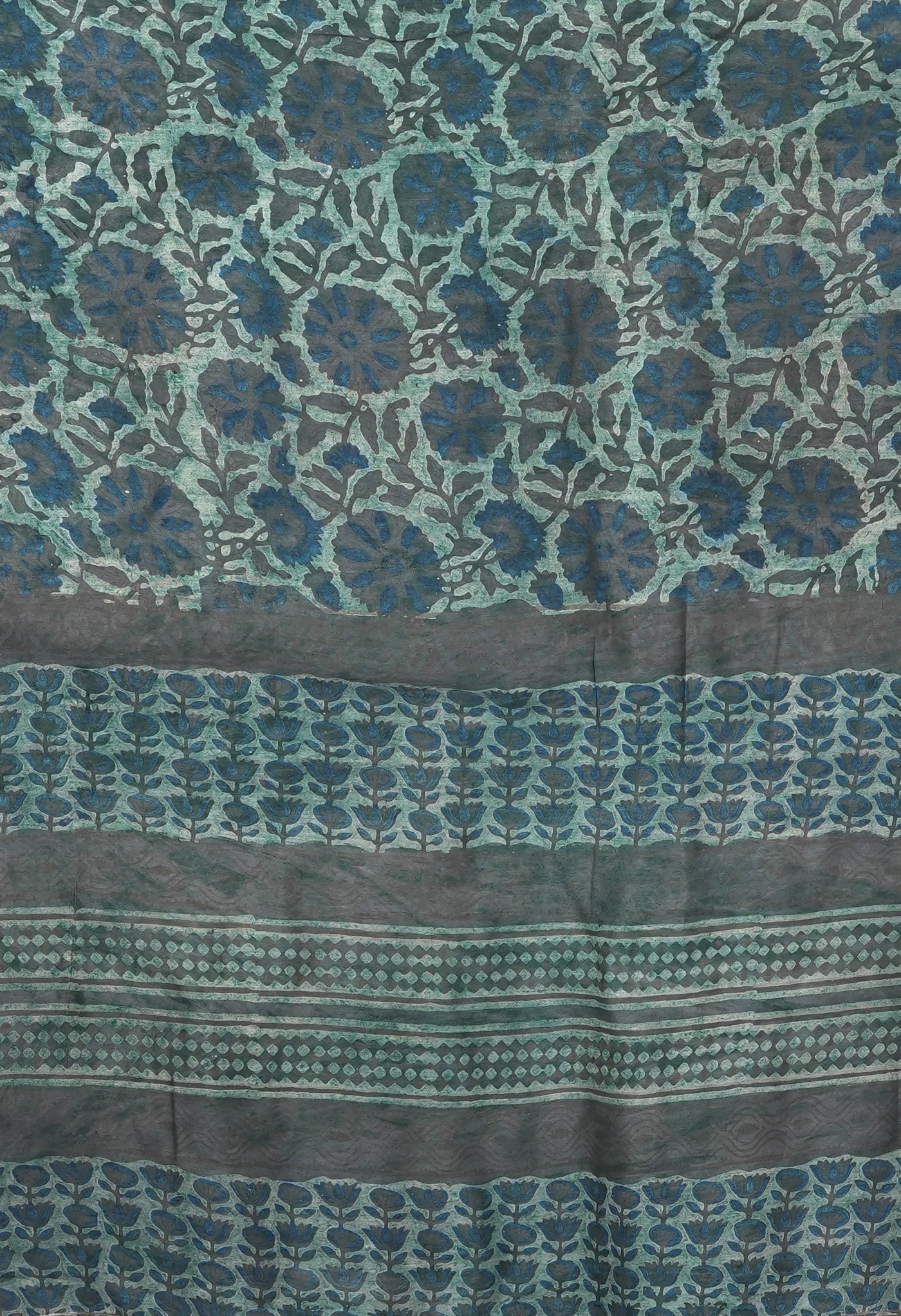 Bluish Grey Pure Vanaspathi Block Printed Chanderi Sico Saree-UNM81838