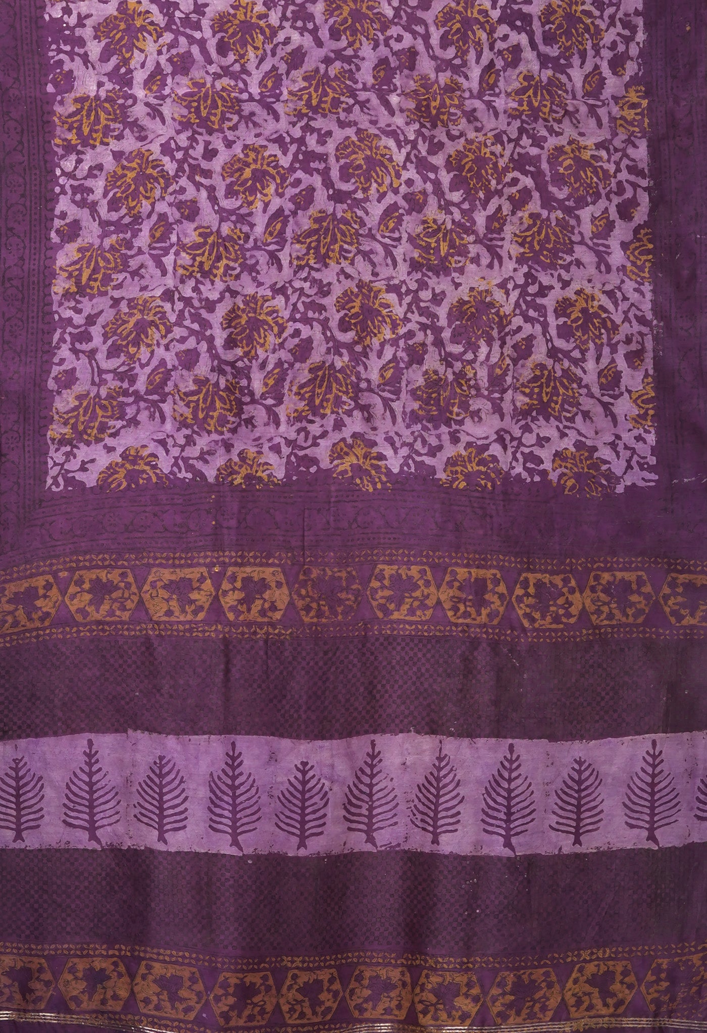 Violet Pure Vanaspathi Block Printed Chanderi Sico Saree-UNM81839