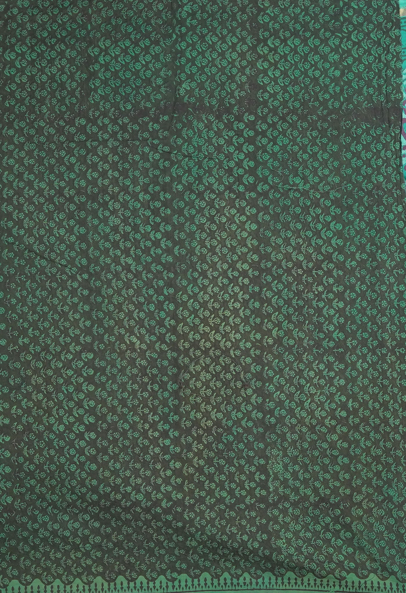 Turquoise Blue Pure Vanaspathi Block Printed Chanderi Sico Saree-UNM81842