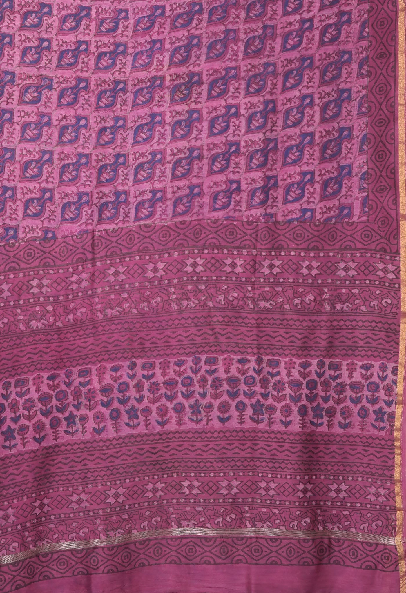 Pink Pure Vanaspathi Block Printed Chanderi Sico Saree-UNM81843