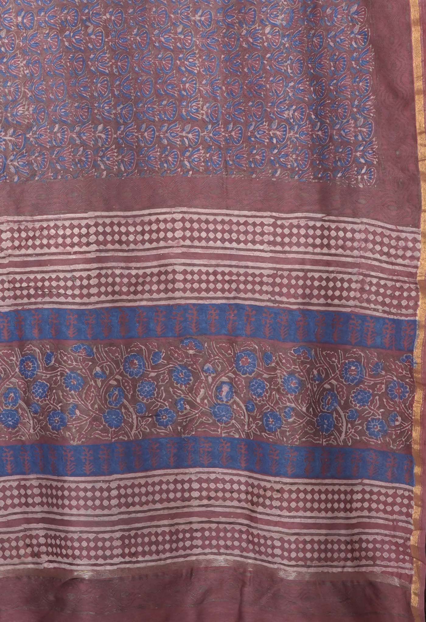 Peach Pink Pure Vanaspathi Block Printed Chanderi Sico Saree-UNM81850